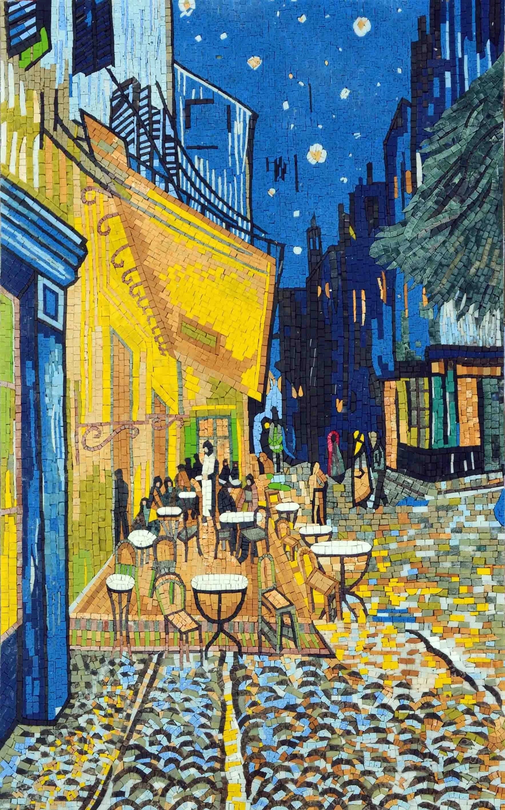 Van Gogh Cafe Geometric - Marble Home Renovation Mosaic Wall Art - Mesh Backing