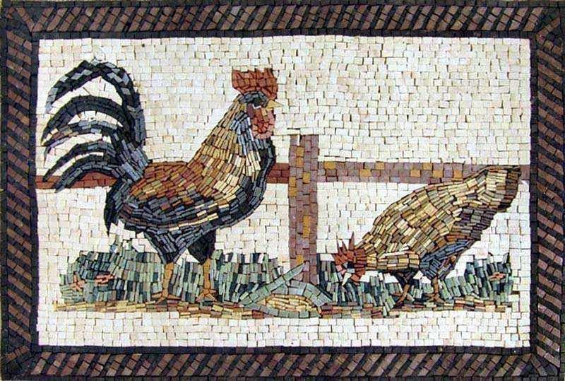 Lordly Rooster Motif - Mosaic Design Kitchen Backsplash - Mesh Backing