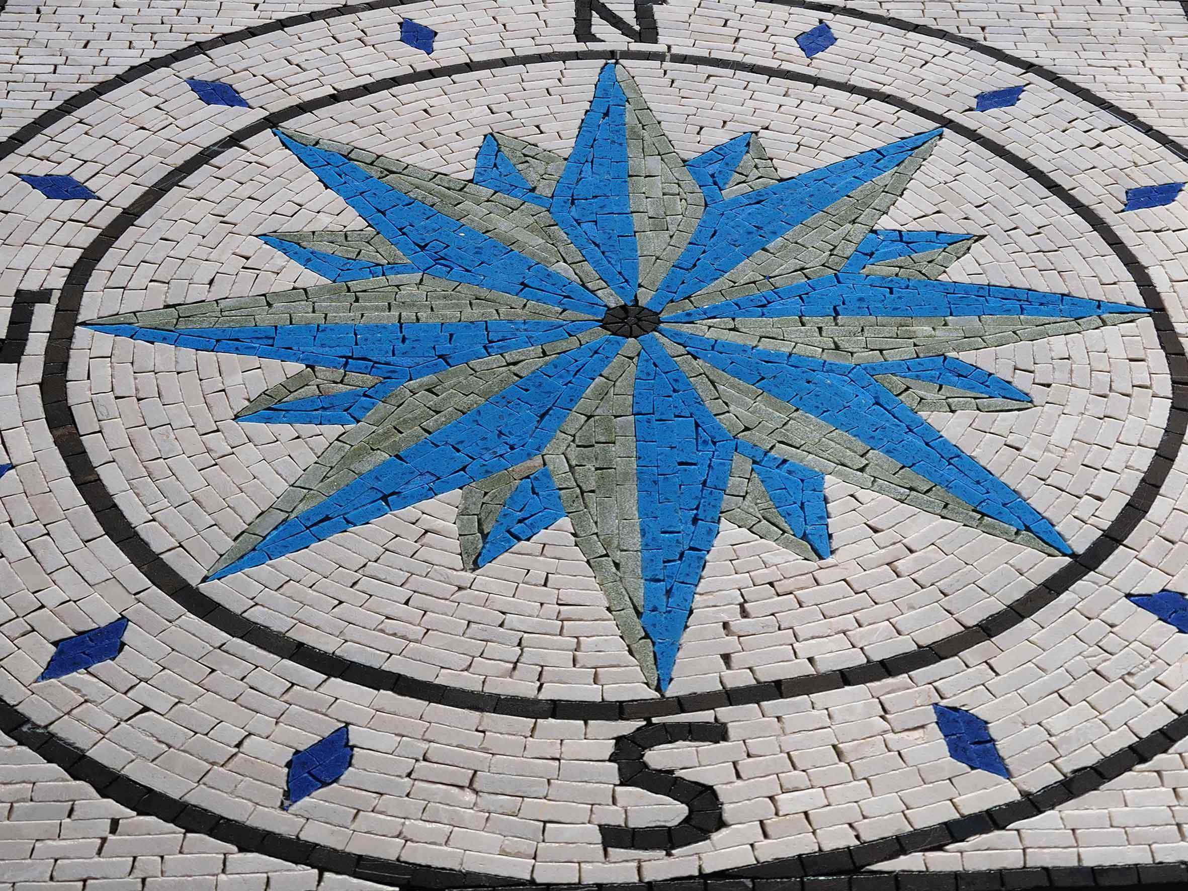 Geometric Star Pattern - Floor Mosaic Compass Medallion - Mesh Backing - Image 2