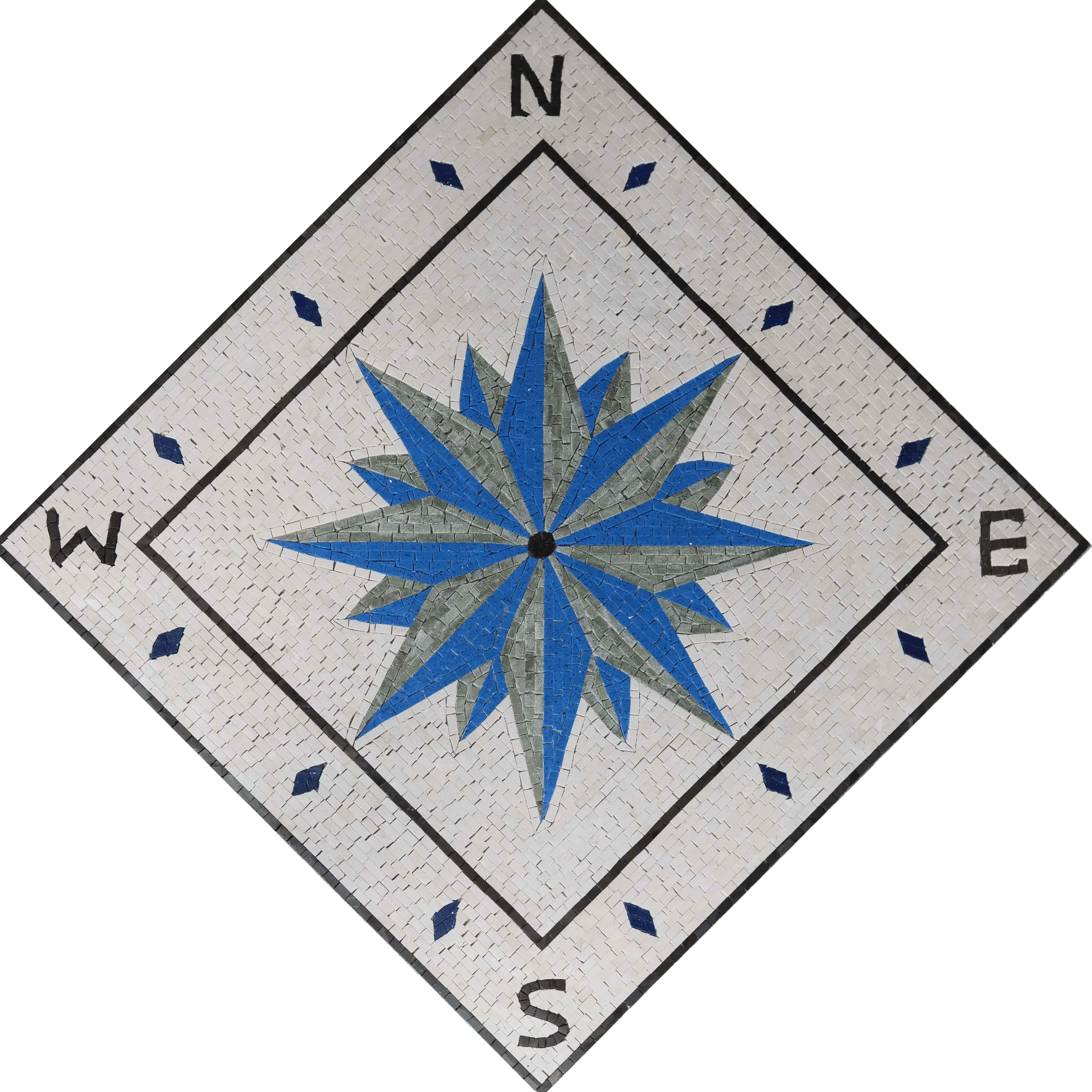 Diamond Star Pattern - Marble Mosaic Peacock Compass Artwork - Mesh Backing