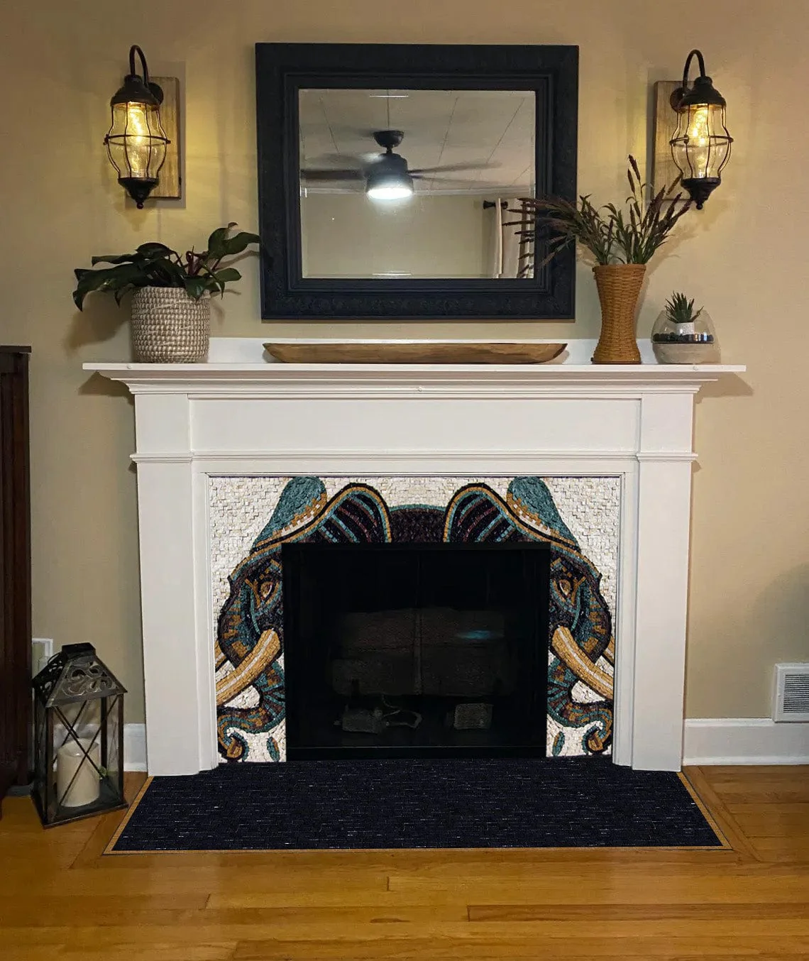 Elephant Fireplace - How To Hang Mosaic Art - Mantel + Hearth" - Mesh Backing
