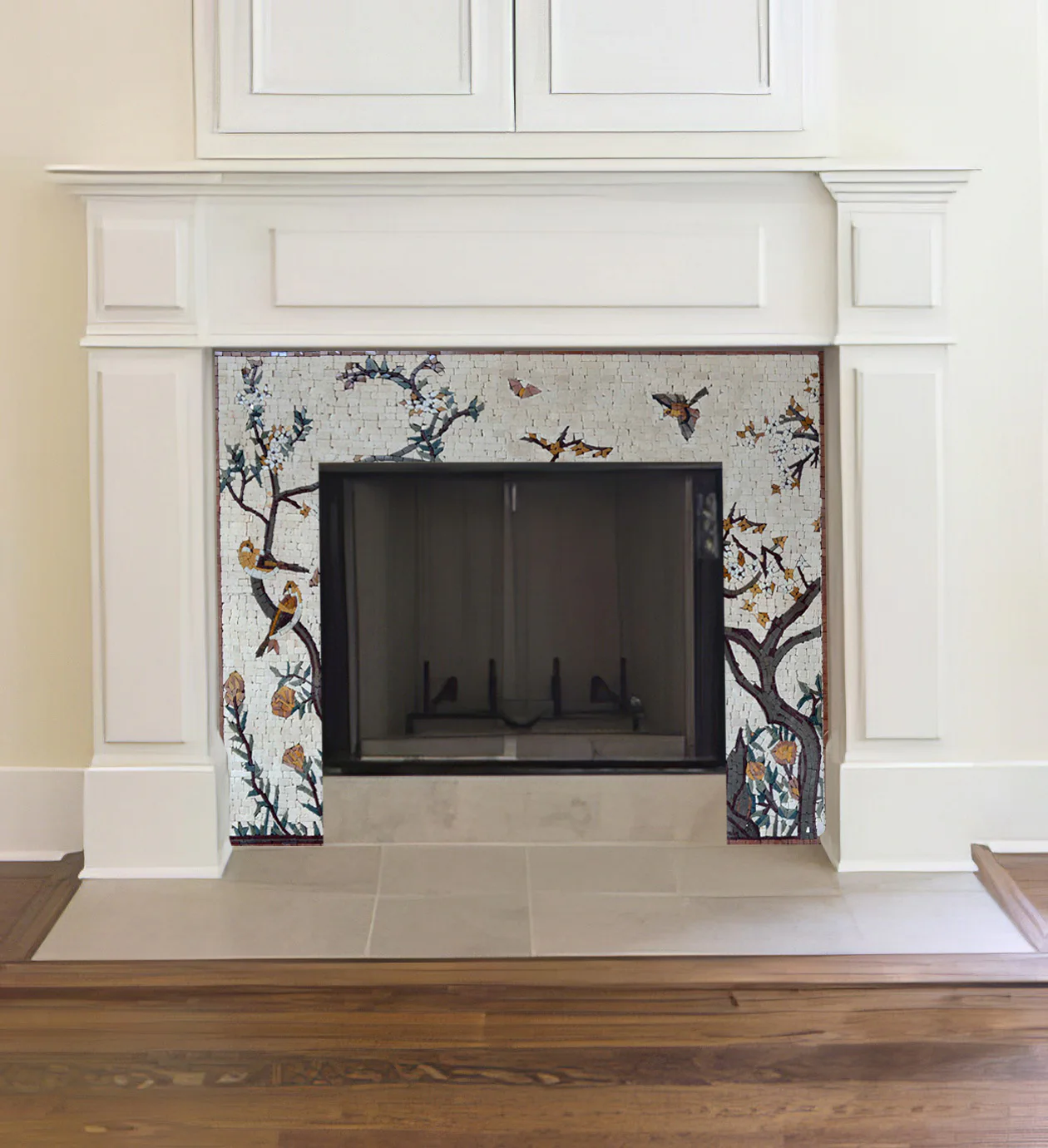 Birds Tree Motif - Mosaic Pool Designs Fireplace - Mesh Backing - Image 5