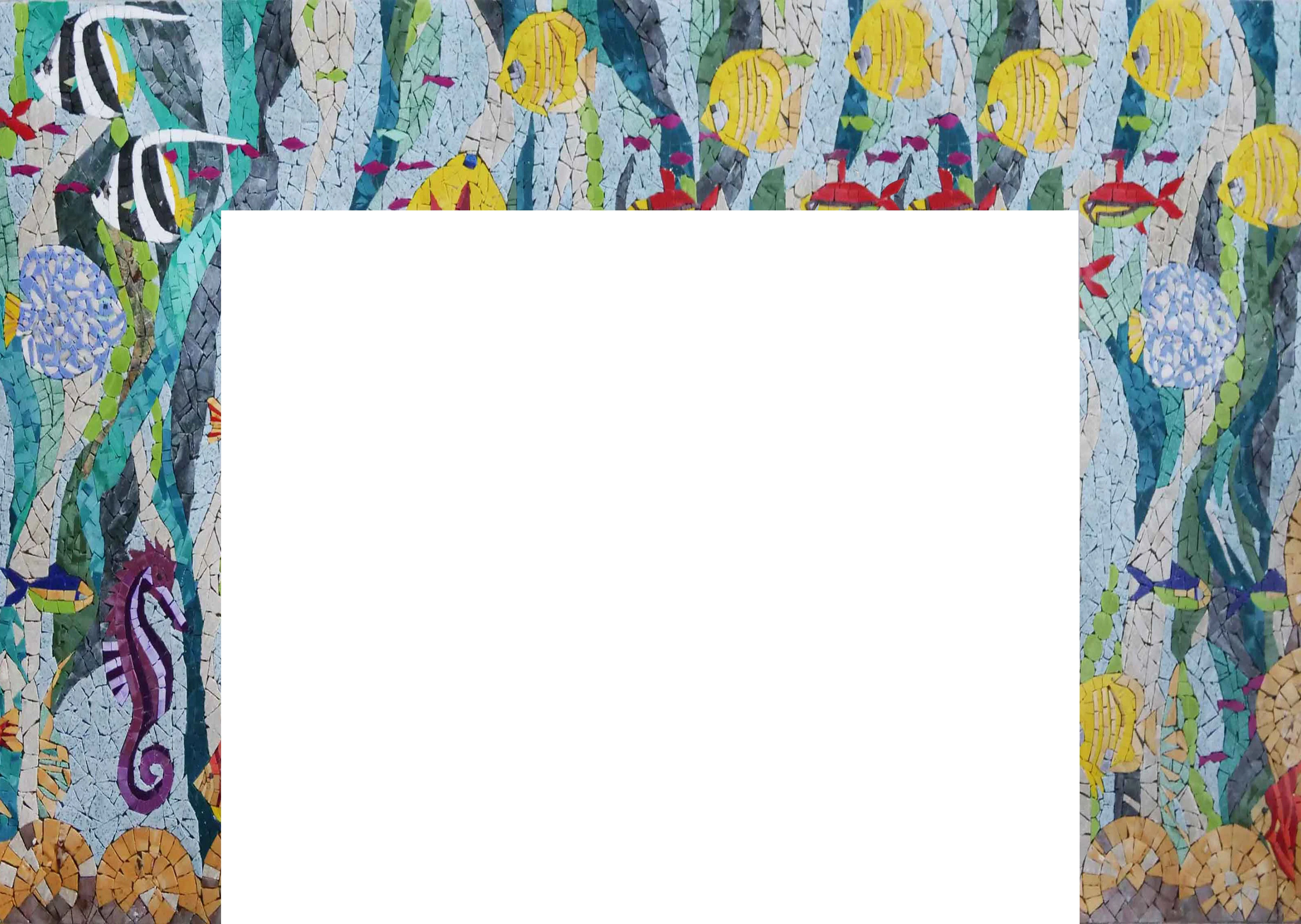 Fish Sea Life - Marble Contemporary Tile Murals Mosaic Fireplace - Mesh Backing - Image 3