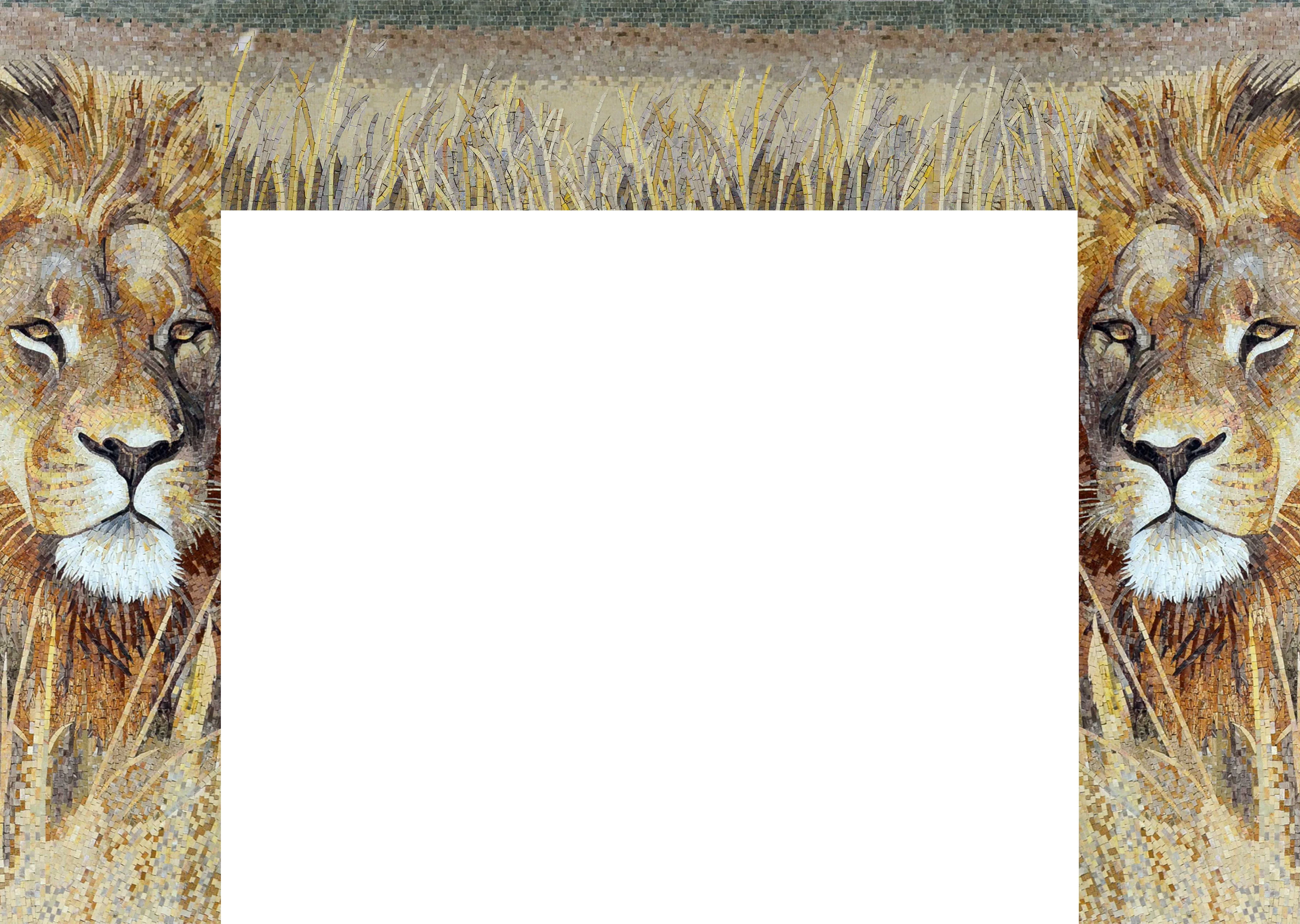 Lion Portrait - Marble Seahorse Mosaic Fireplace Border - Mesh Backing - Image 3