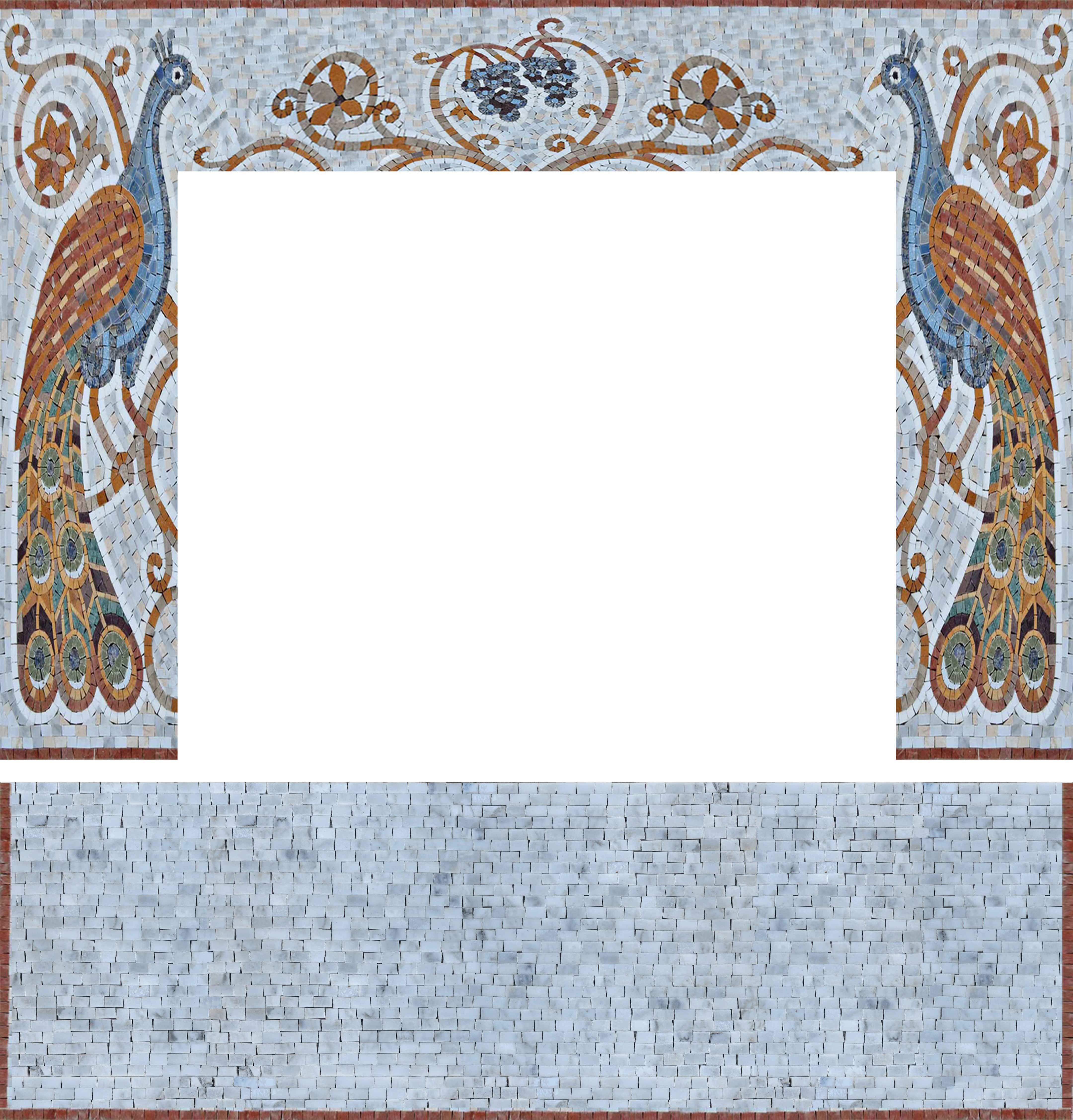 Peacock Motif - Design Mosaic Tile Fireplace - Mesh Backing - Image 2