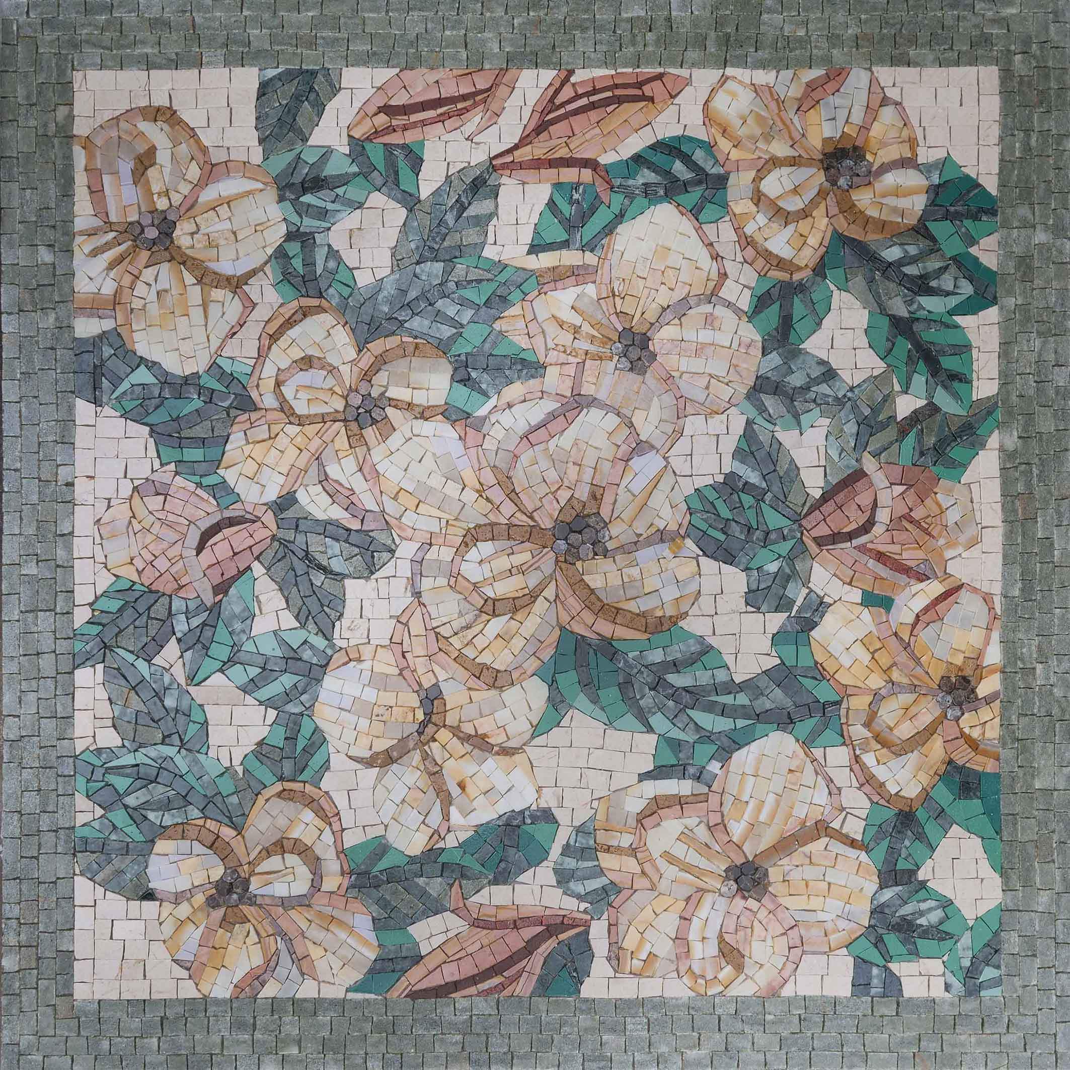 Magnolia Flower Mosaic - Laguna | Luxury Handcrafted Natural Stone Art