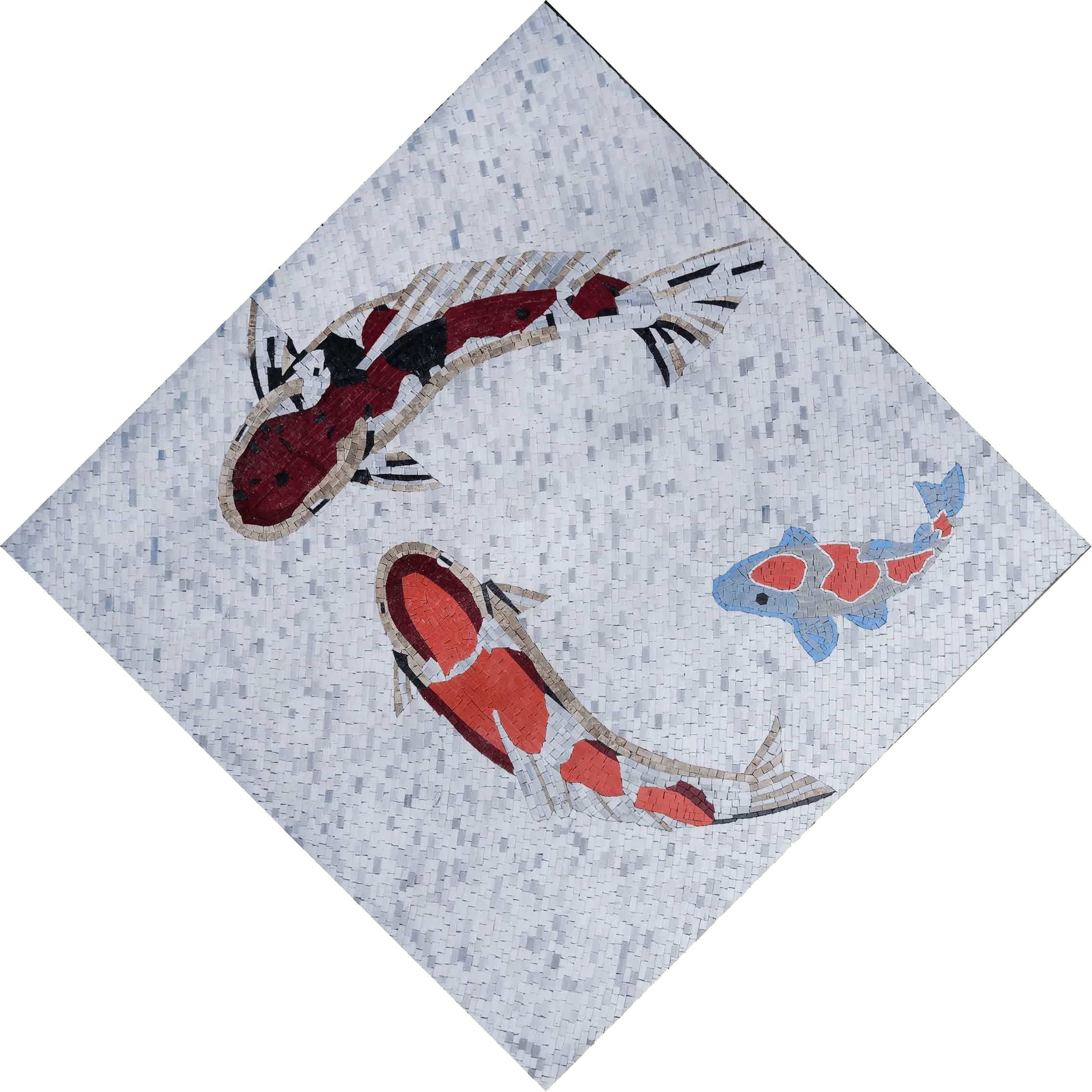 Swimming Koi - Mosaic Home Interiors Art Luxury Handcrafted Natural Stone - 60cm x 60cm (24'' x 24'')" - Mesh Backing