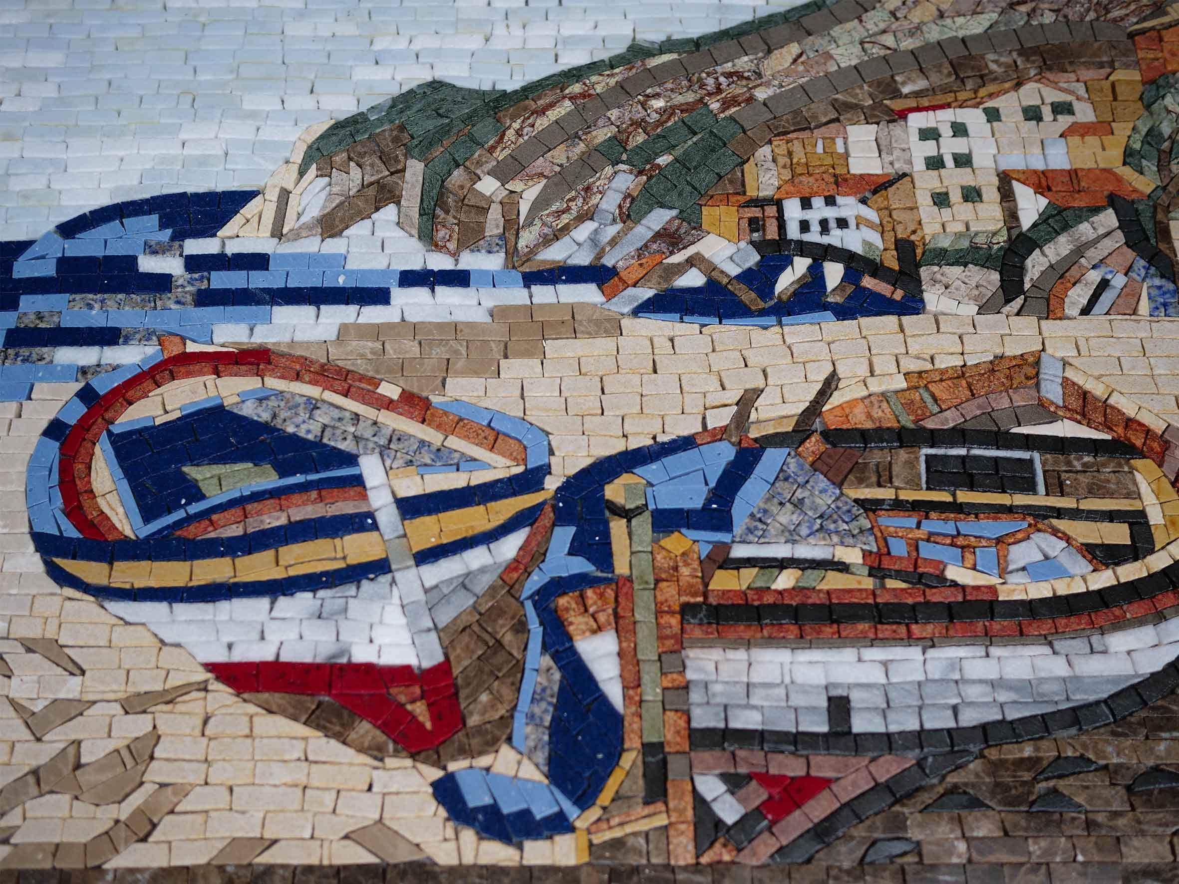 Fishing Boats Seascape - Home Renovations Mosaic Art - 75cm x 40cm (30'' x 16'')" - Mesh Backing - Image 2