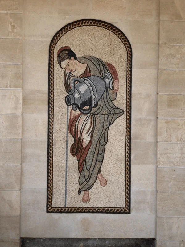 Lady Pouring Water - Marble Mosaic Greek Artwork - Mesh Backing - Image 2