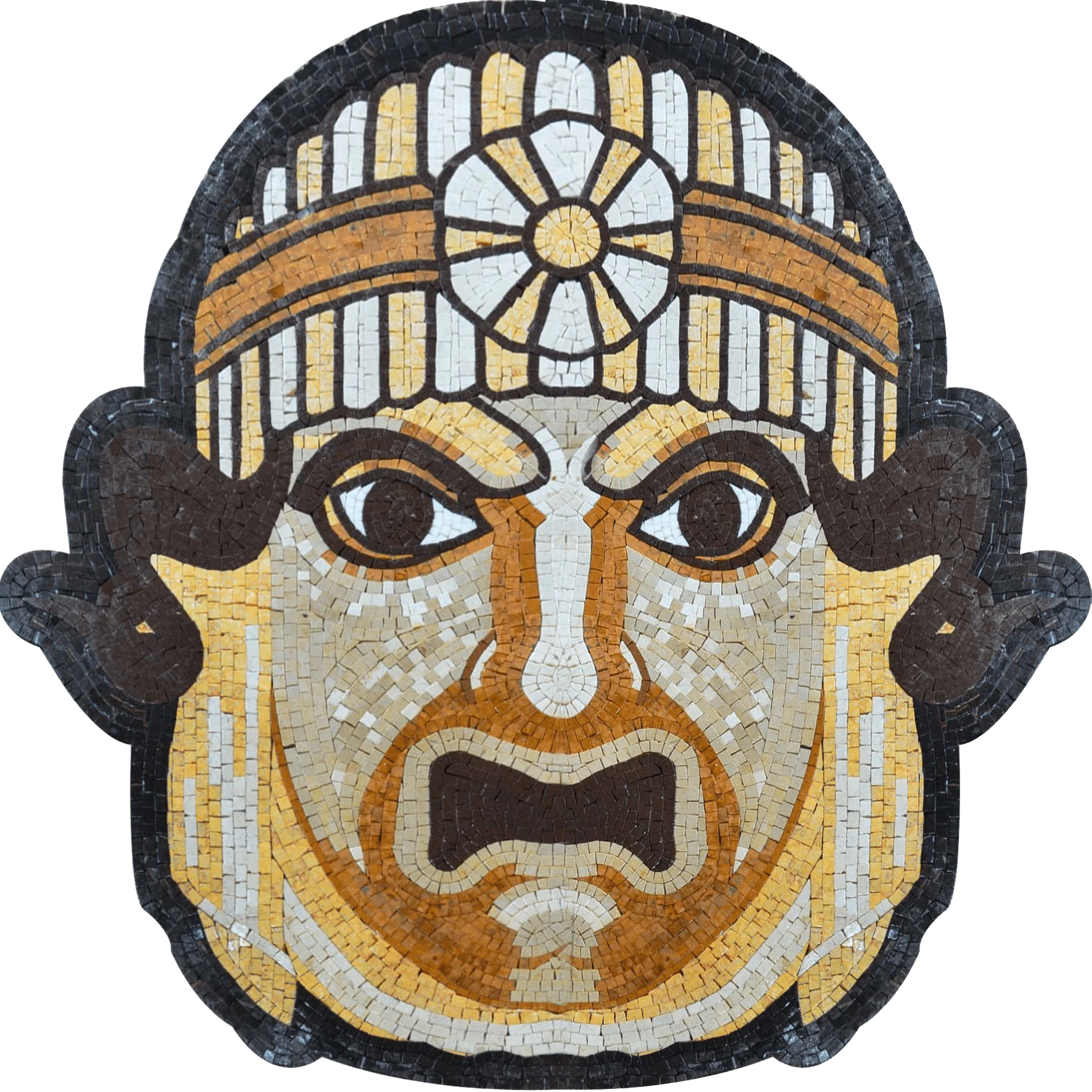 Mayan God Mask - Mosaic Decoration Mural - Mesh Backing