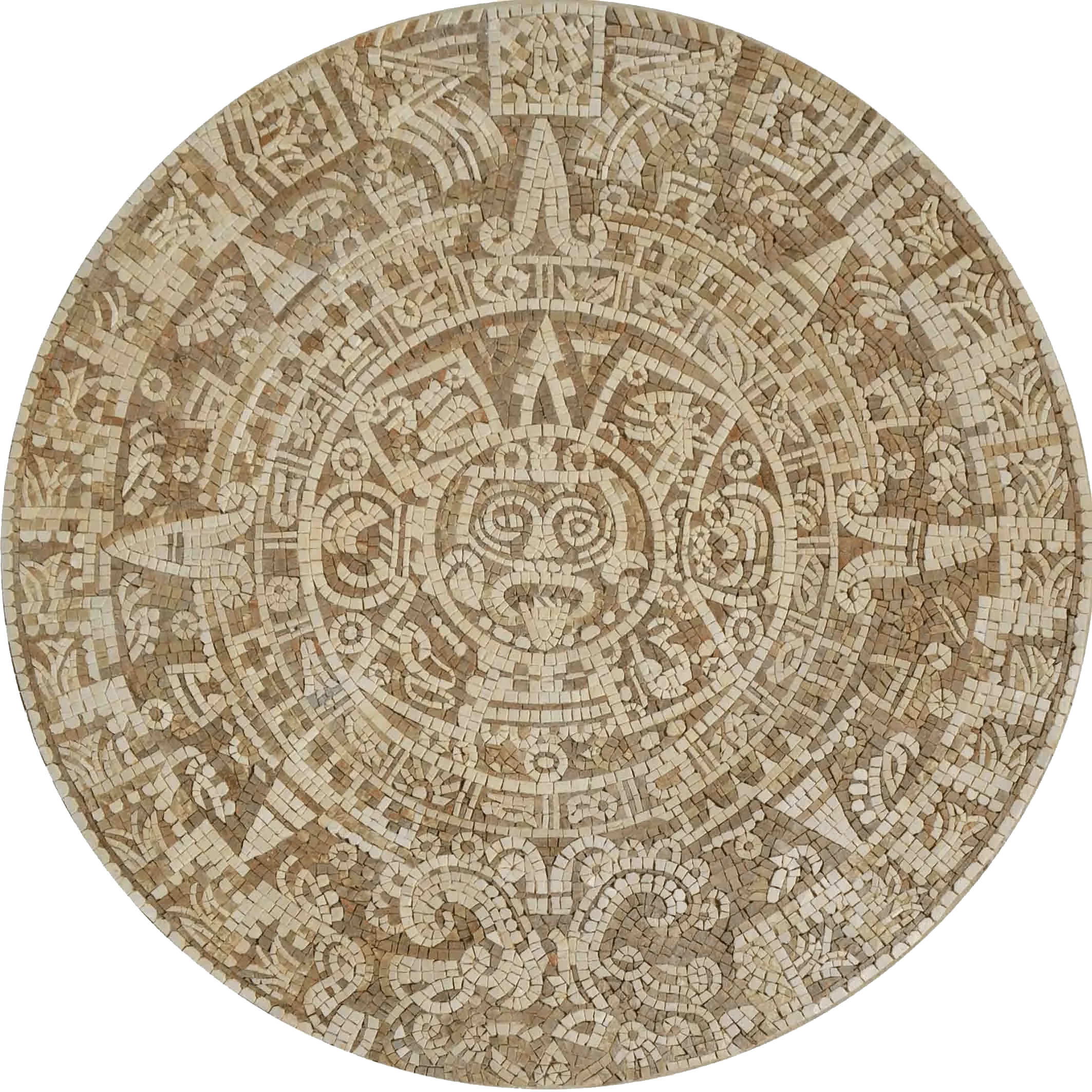 Aztec Sun Stone Art Design - Marble Mosaic - Mesh Backing