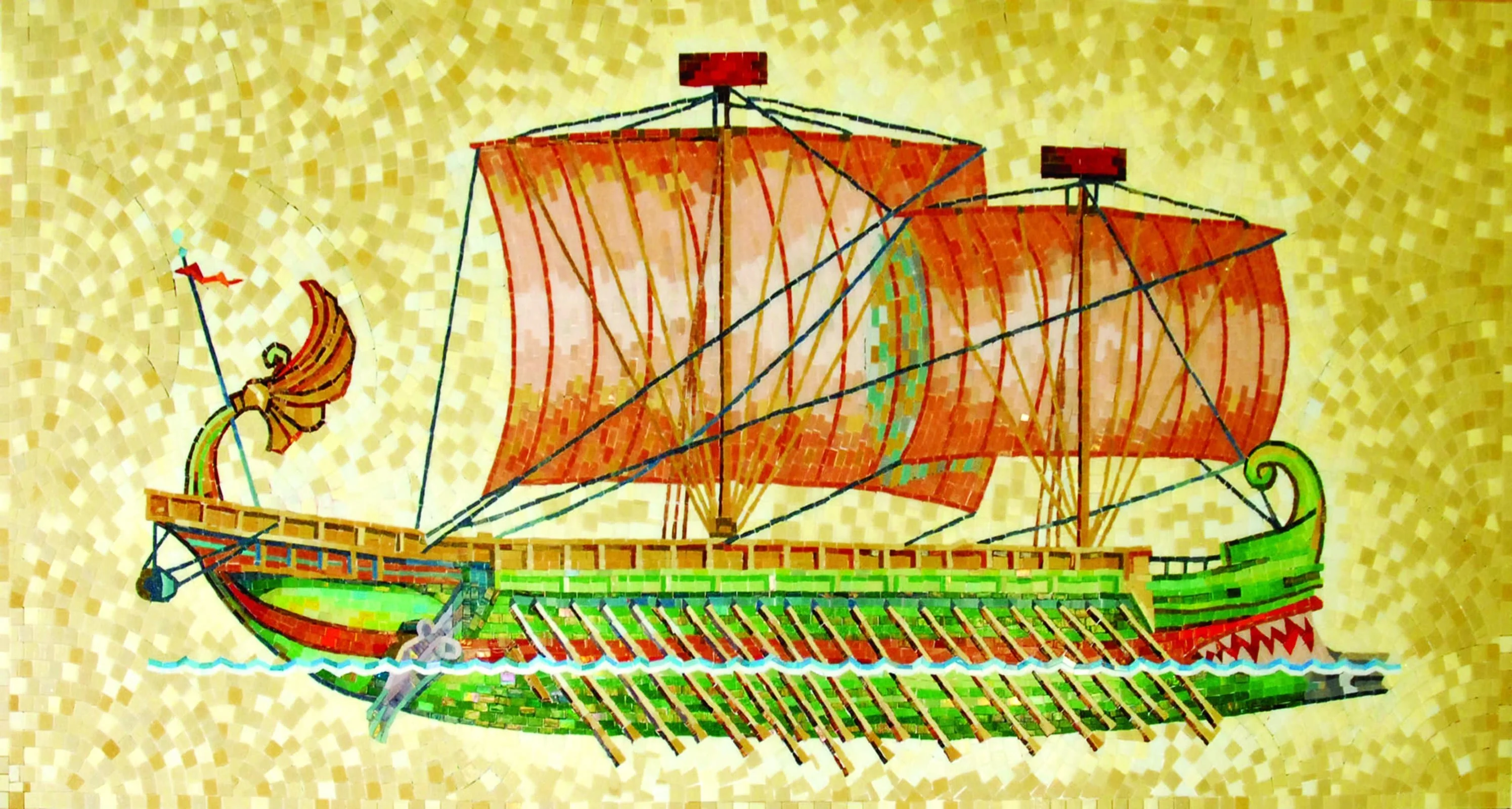 Phoenician Ship - Glass Mosaic Tile Artwork - Mesh Backing