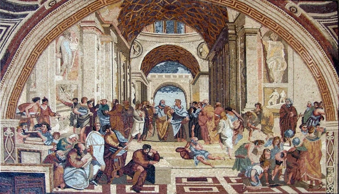 Geometric School Athens - Powder Room Backsplash Mosaic Art Reproduction - Mesh Backing