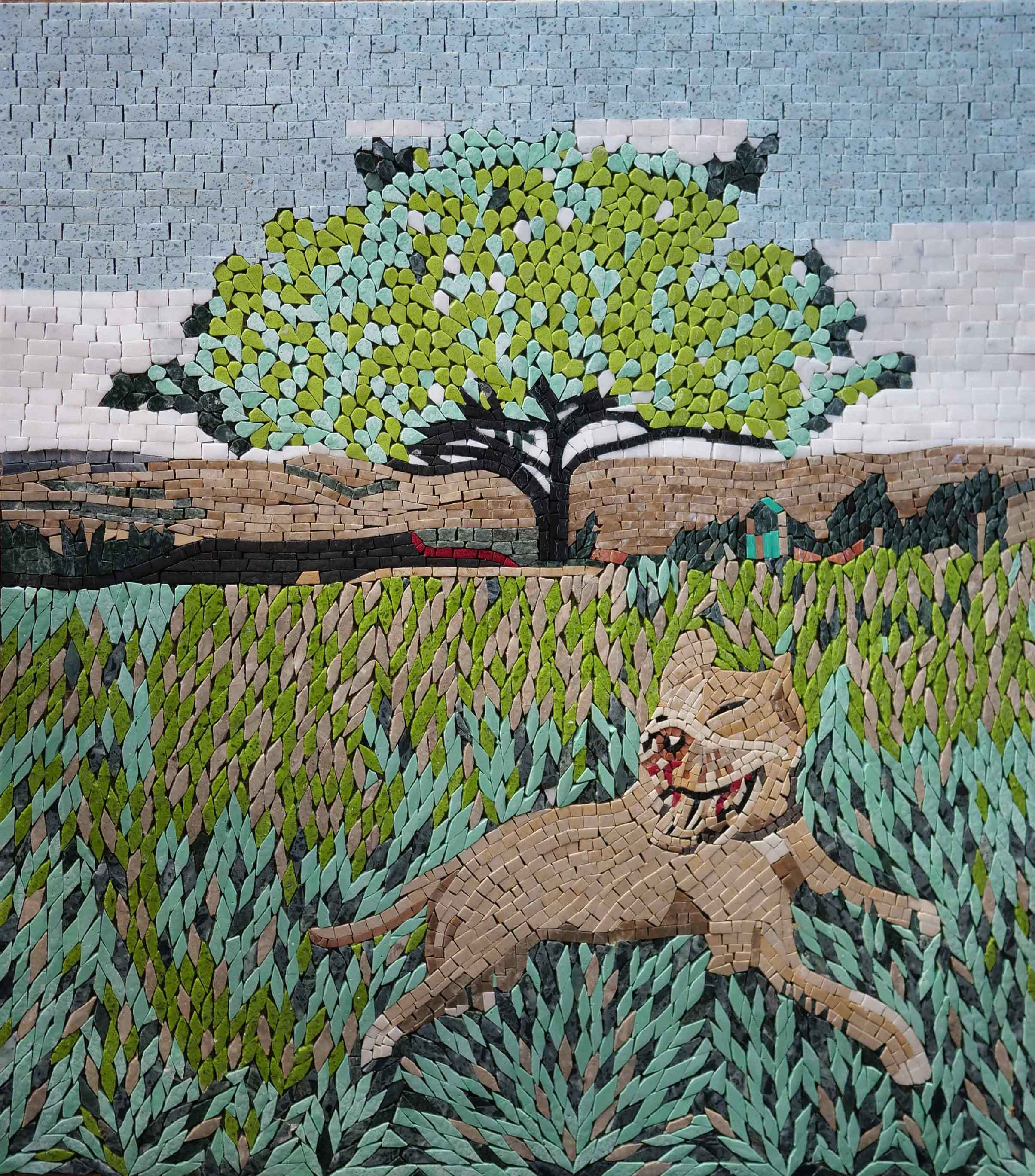 Animal Field - Custom Made Mosaic Luxury Handcrafted Natural Stone - Mesh Backing