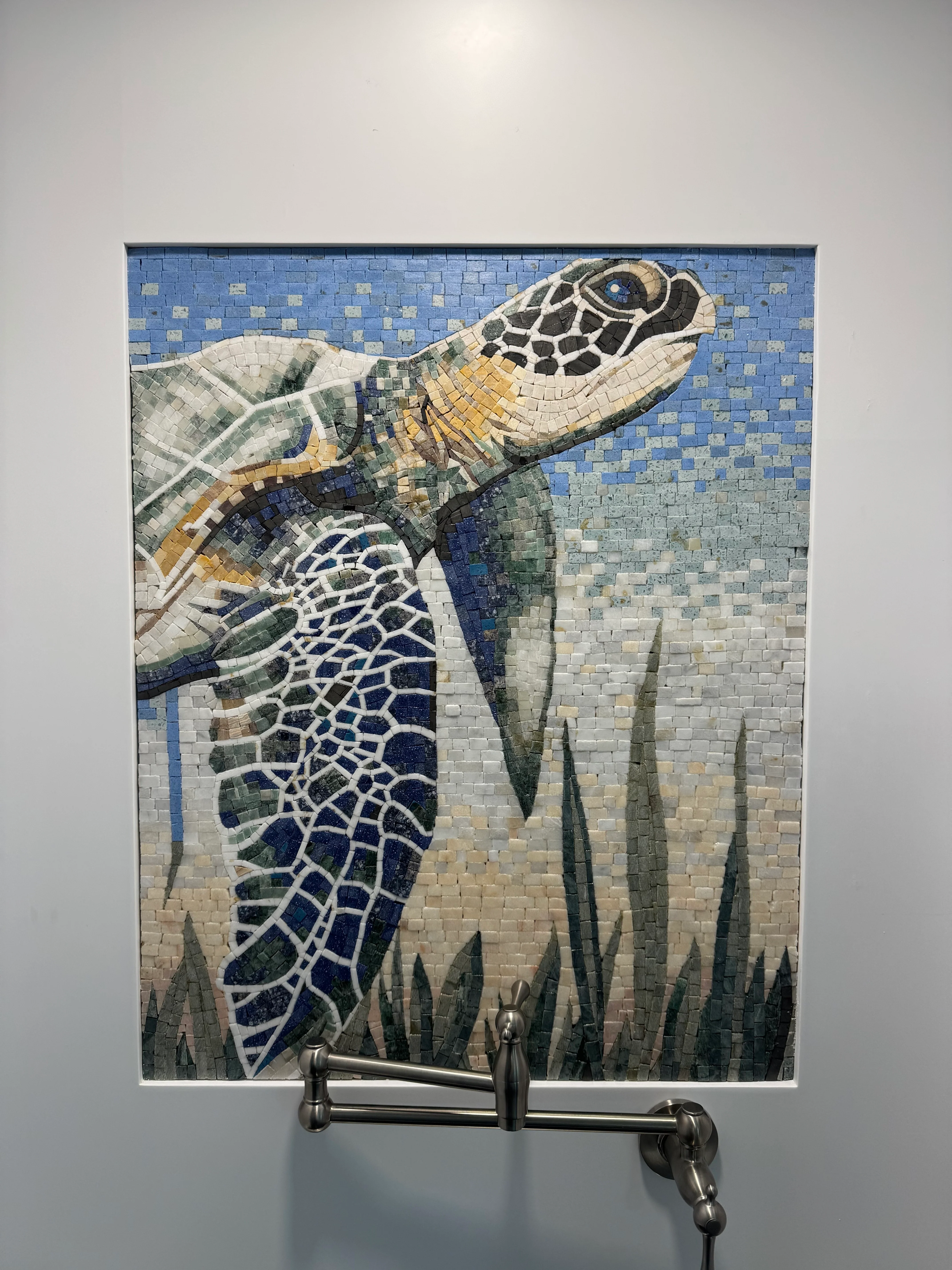 Sea Turtle Profile - Mosaic Reproduction Unique Art Online Luxury Handcrafted Decor - Mesh Backing