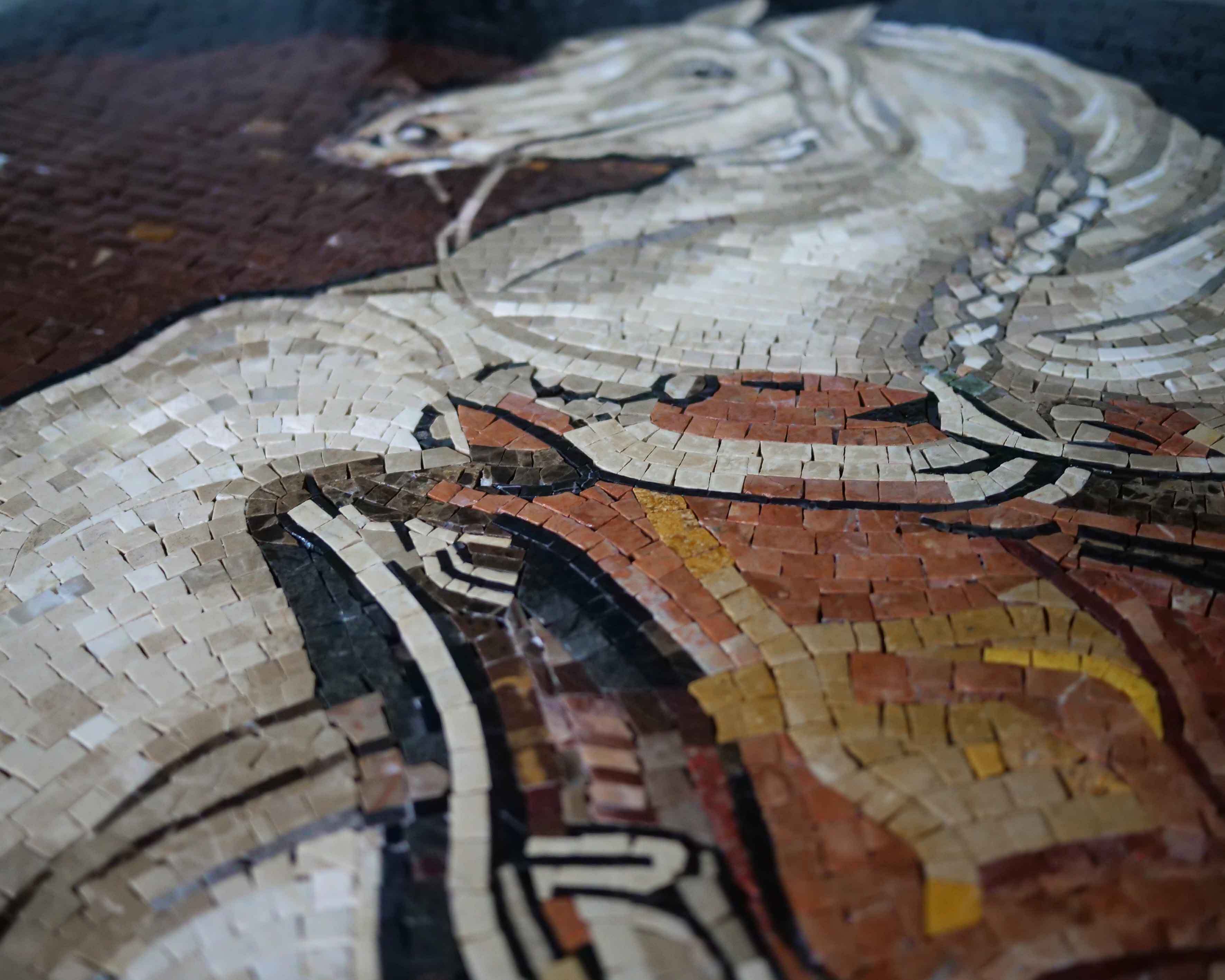 Rearing Stallion Figure - Marble Mosaic Border Horse Art - Mesh Backing - Image 2