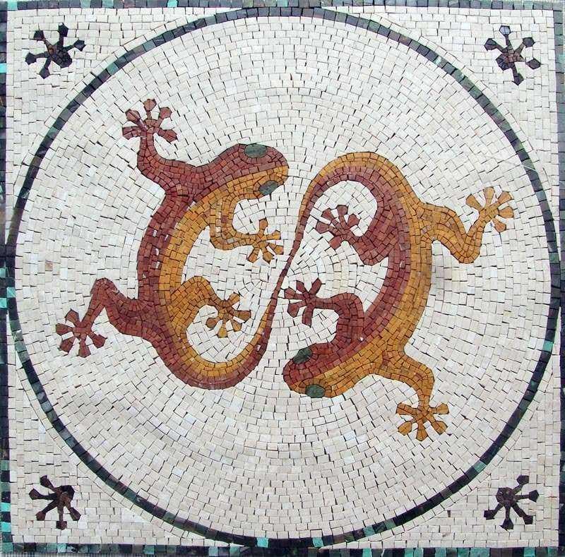 Lizards Intertwined - Marble Mosaic Tangled Artwork - Mesh Backing