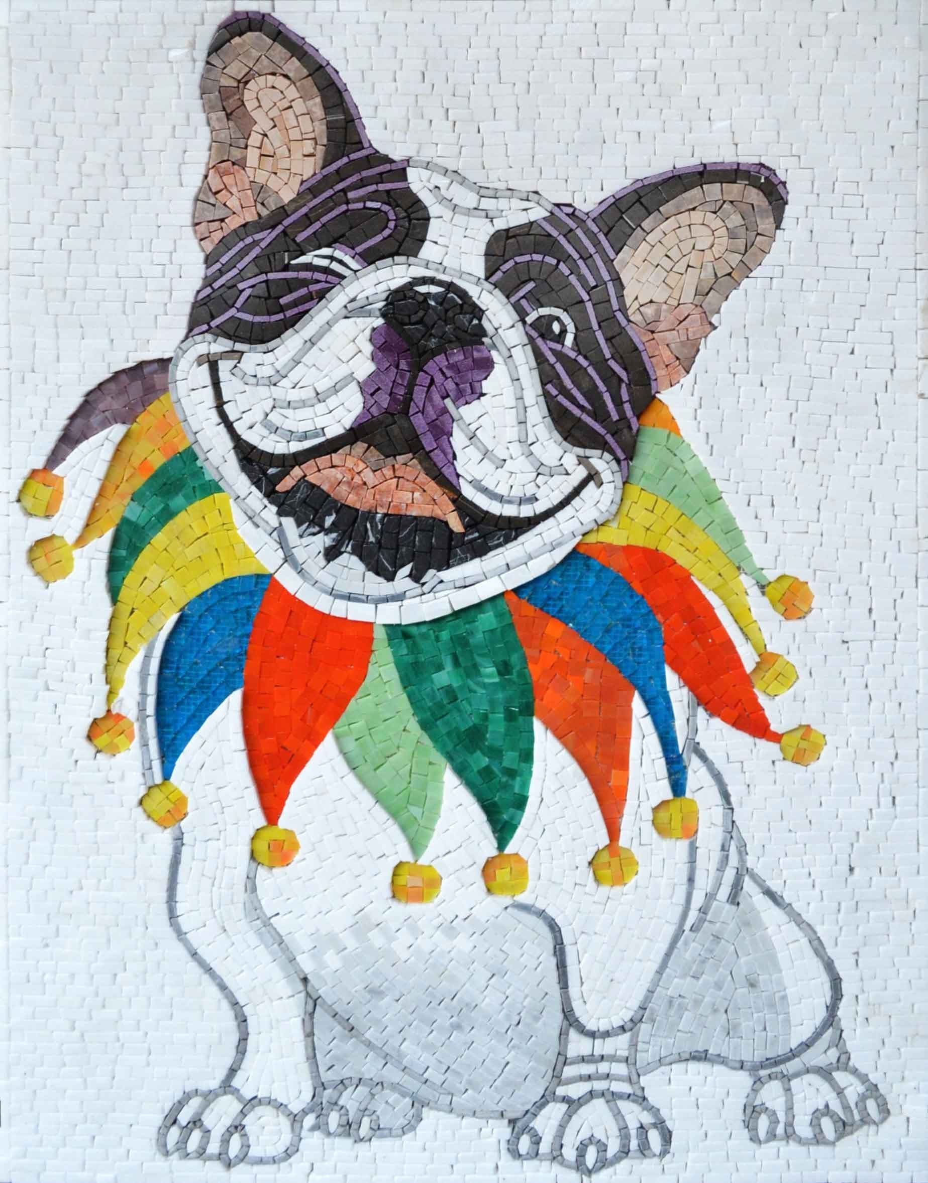 Playful Dog Clown - Marble Mosaic Stones - Mesh Backing