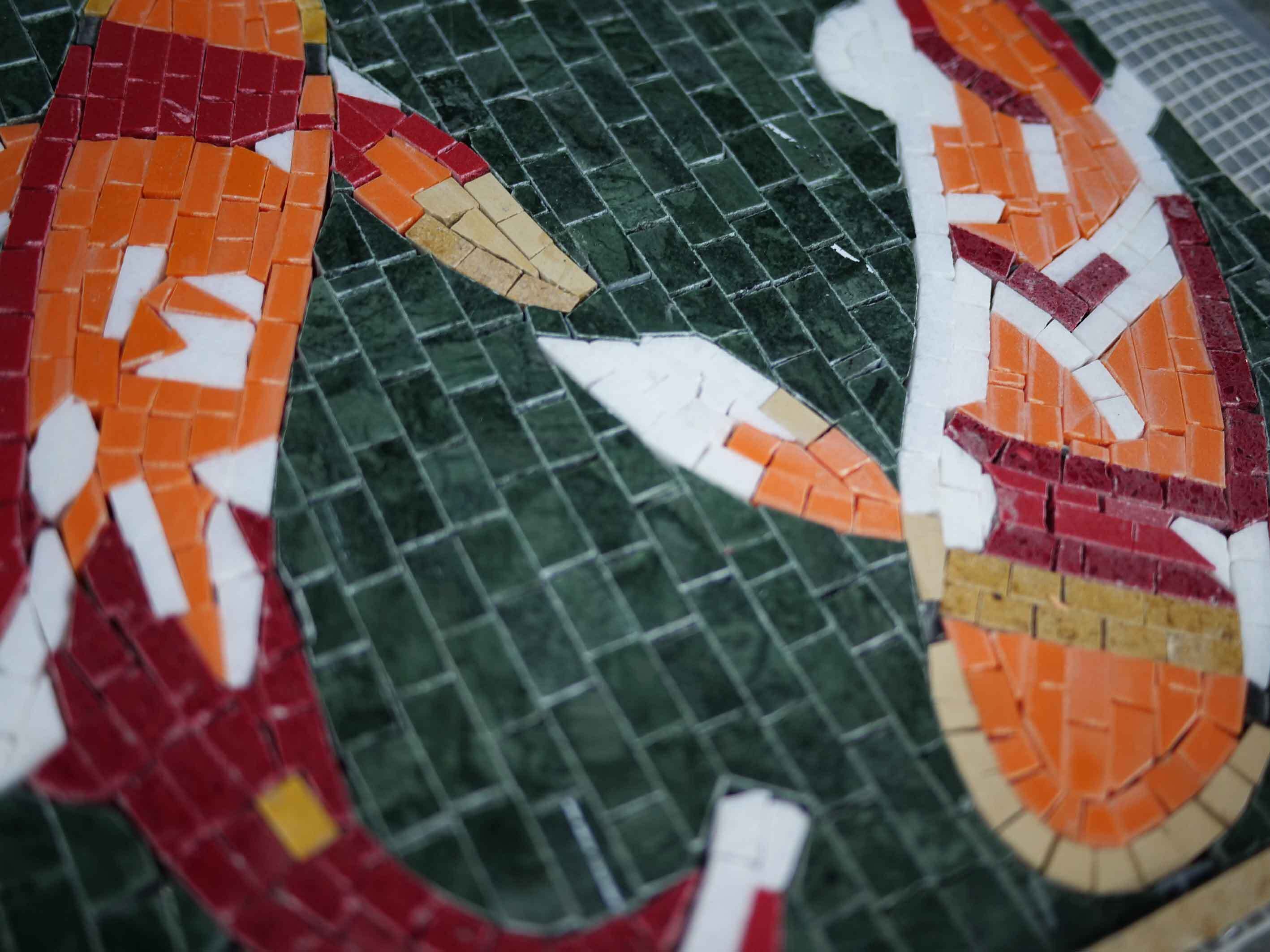 Koi Fish Duo - Floor Mosaic Tile Artwork Striking Orange And Handcrafted Luxury - Mesh Backing - Image 2