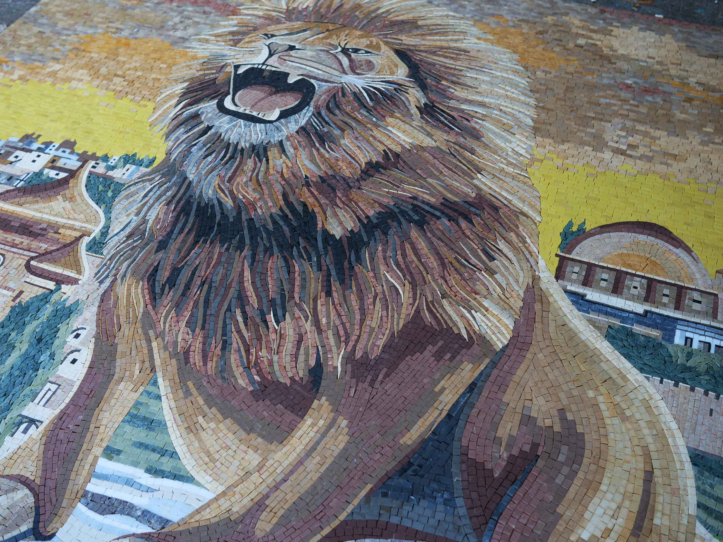 Roaring Lion Cityscape - Mosaic Art For Wall Design - Mesh Backing - Image 2