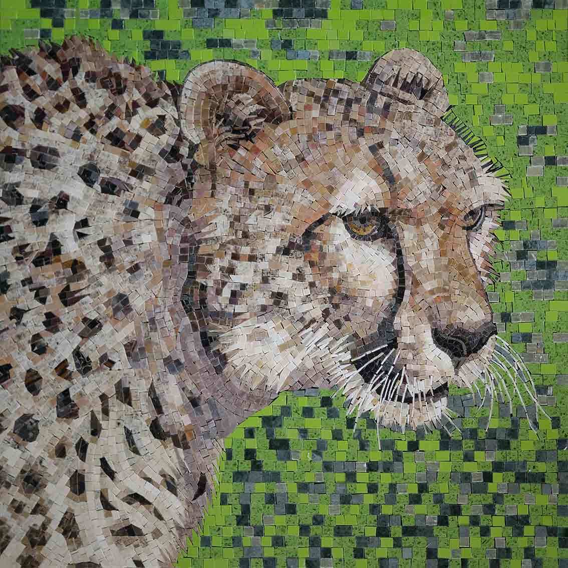 Cheetah Profile - Sea Turtle Mosaic Animal Art - Mesh Backing