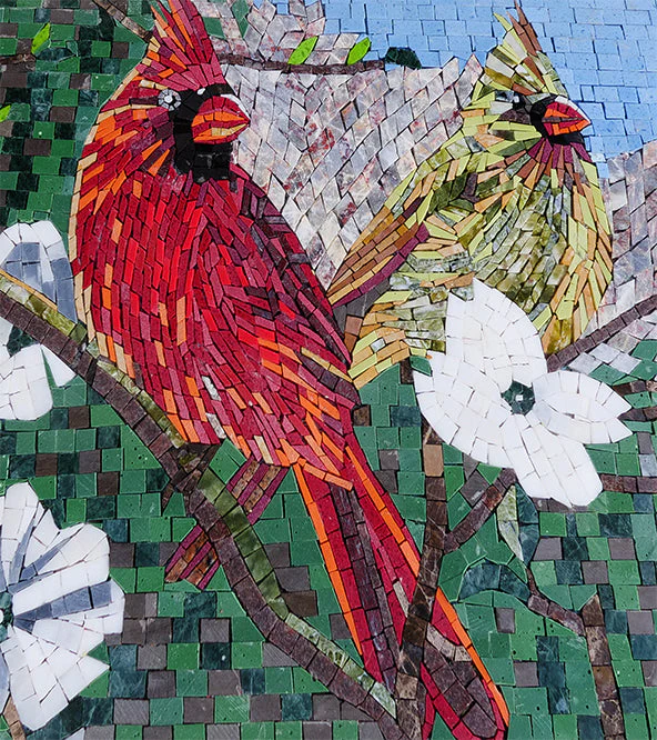Bird Art - Mosaic Cardinal Handcrafted Tile Portrait - Mesh Backing - Image 3