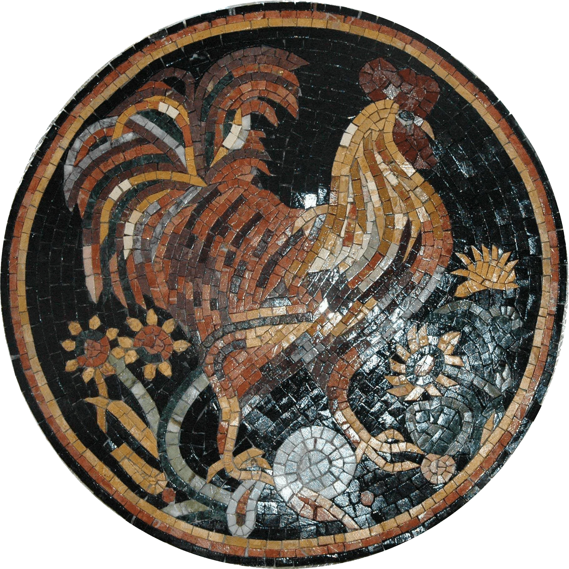 Enriched Rooster - Marble Mosaic Medaglione Art For Sale - Mesh Backing