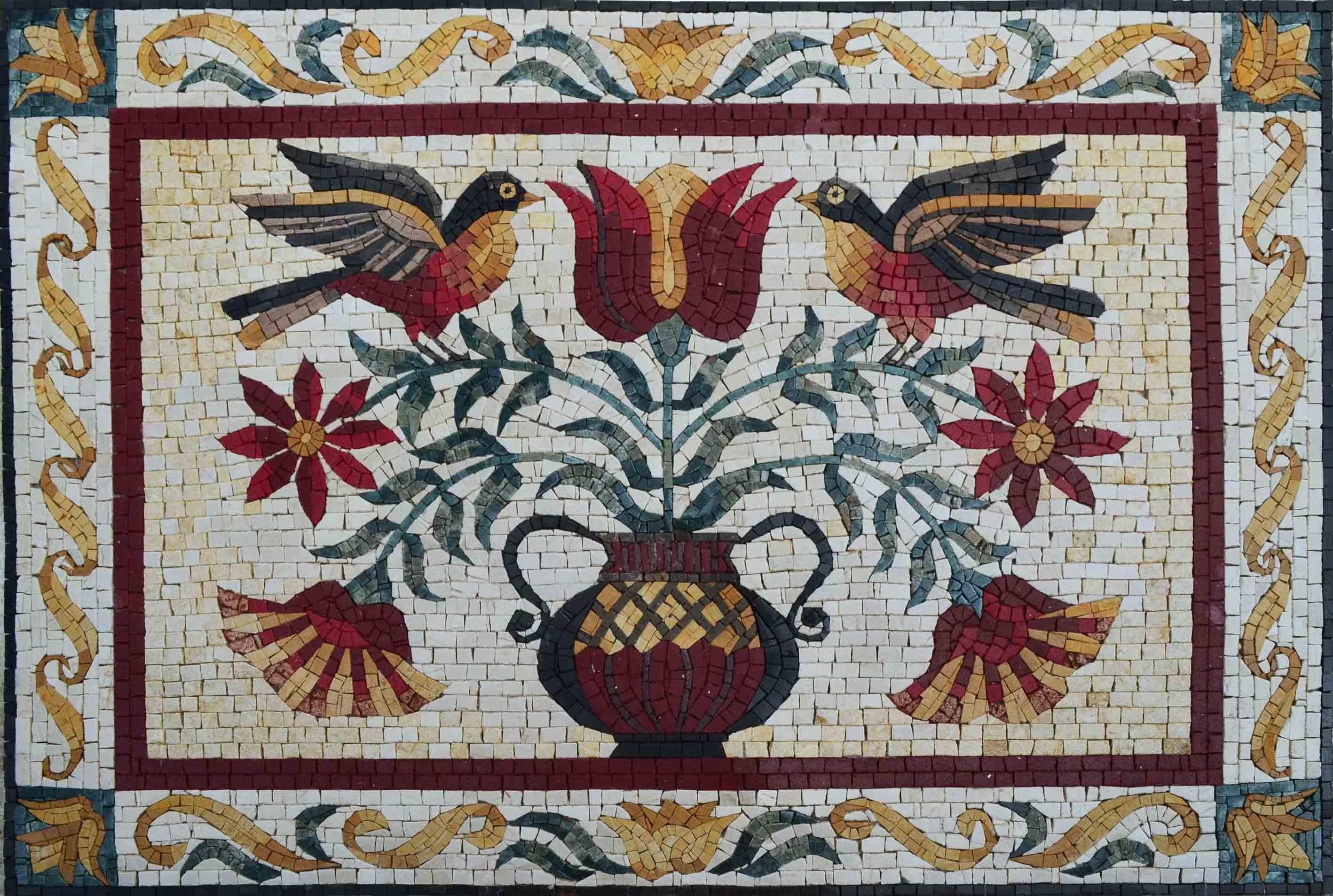 Mosaic Designs - Two Wood Stork | Handcrafted Luxury Mural