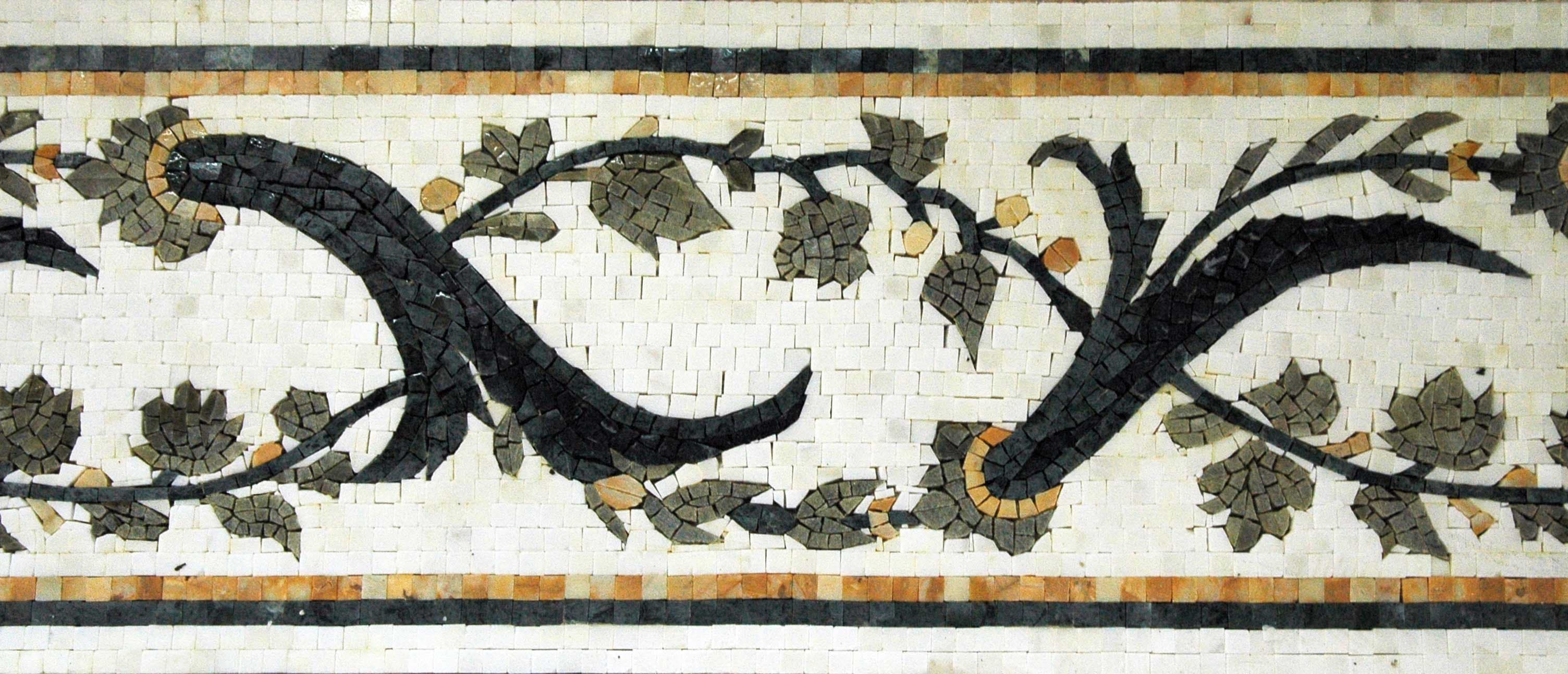 Enchanting Floral Branch - Marble Mosaic Border Italian - Mesh Backing