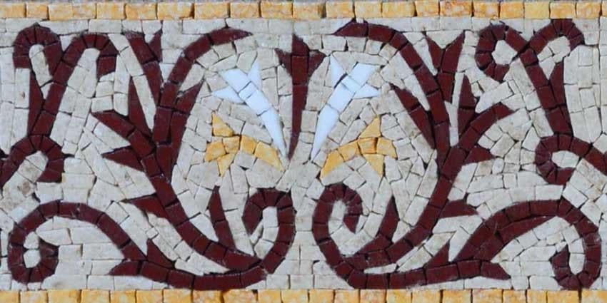 Enchanting Floral Design - Marble Mosaic Flower Border Delicate Linnea - Mesh Backing