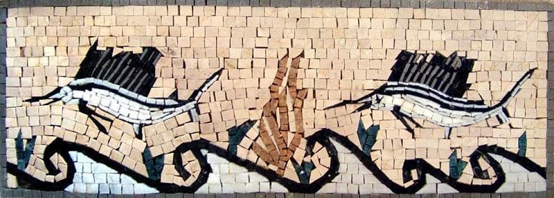 Marlin Duo - Marble Mosaic Vibrant Ocean Floor Border - Mesh Backing