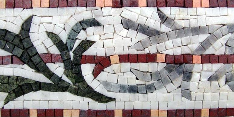 Floral Arabesque Leaf - Marble Mosaic Border - Mesh Backing