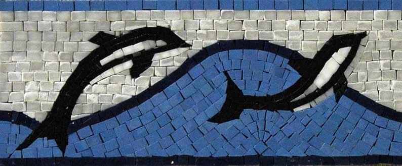 Enchanting Dolphin Pair - Marble Mosaic Nautical Design - Mesh Backing