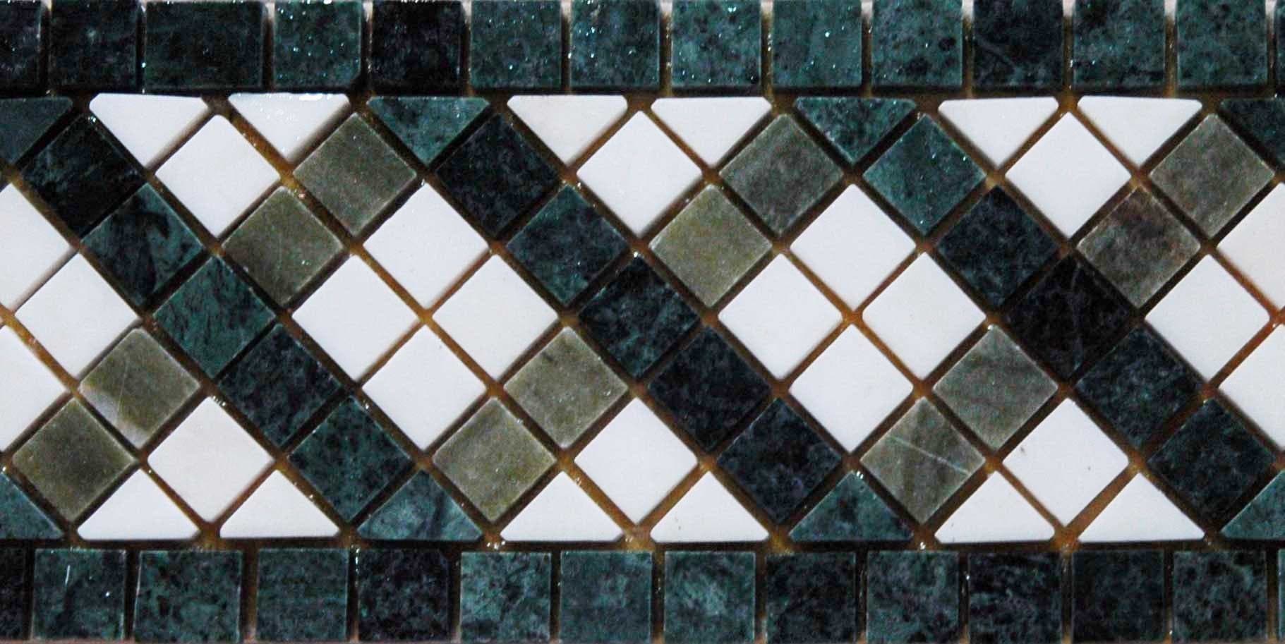 Elegant Diamond Pattern - Marble Mosaic Border Fractal Squares - Mesh Backing