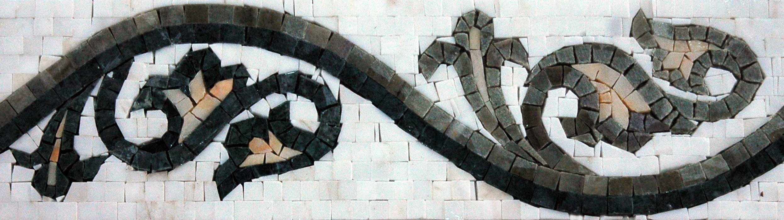 Floral Swirls - Marble Mosaic Balustrade Border Artwork - Mesh Backing