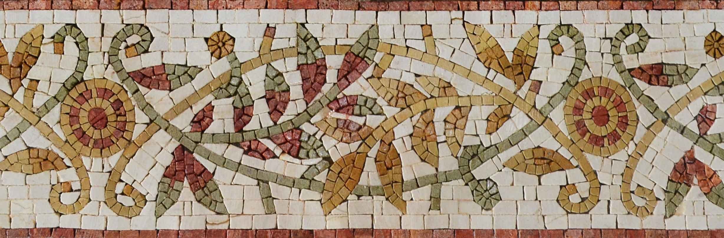 Floral Border - Marble Mosaic Tile Artwork Autumn - Mesh Backing
