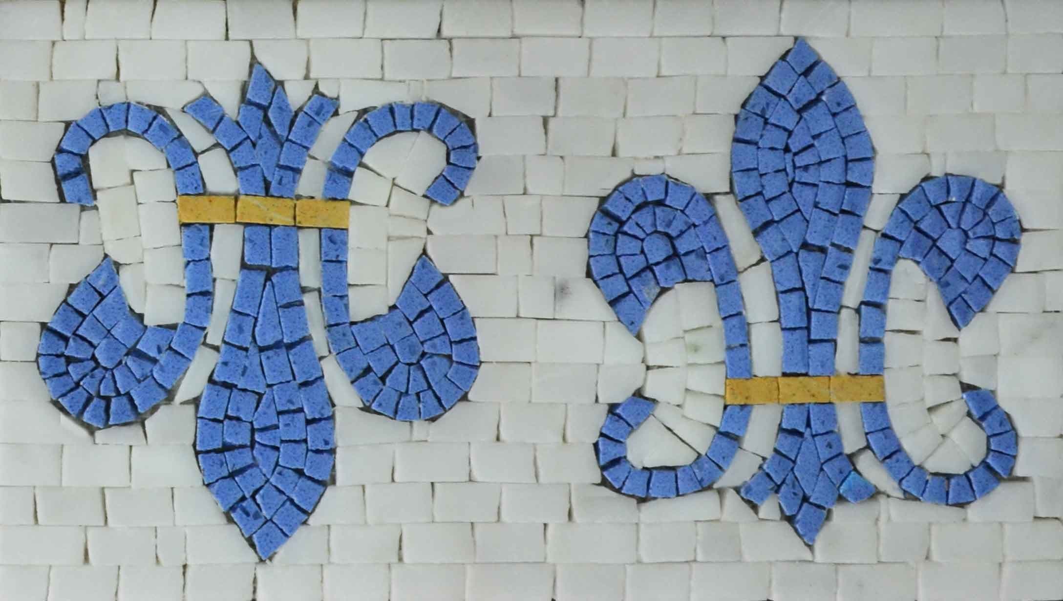 Fleur Lys - Marble Mosaic Royal Blue Border Pattern - Mesh Backing