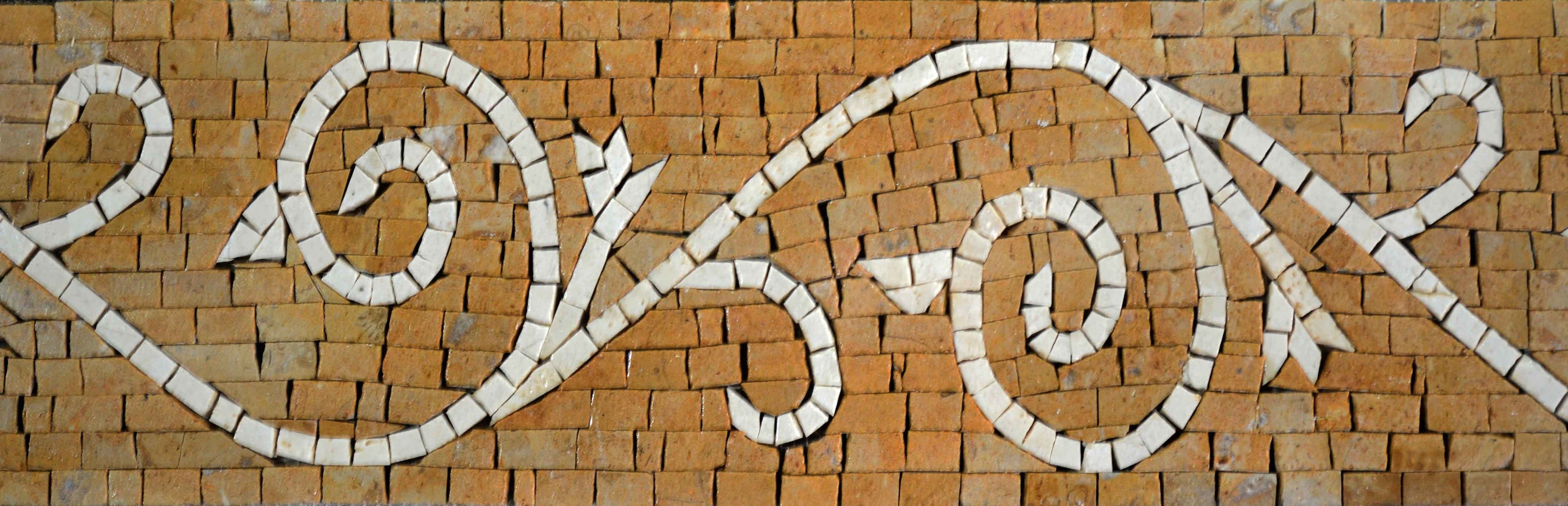 Abstract Swirls - Marble Mosaic Ivory Amber Floral Border - Mesh Backing