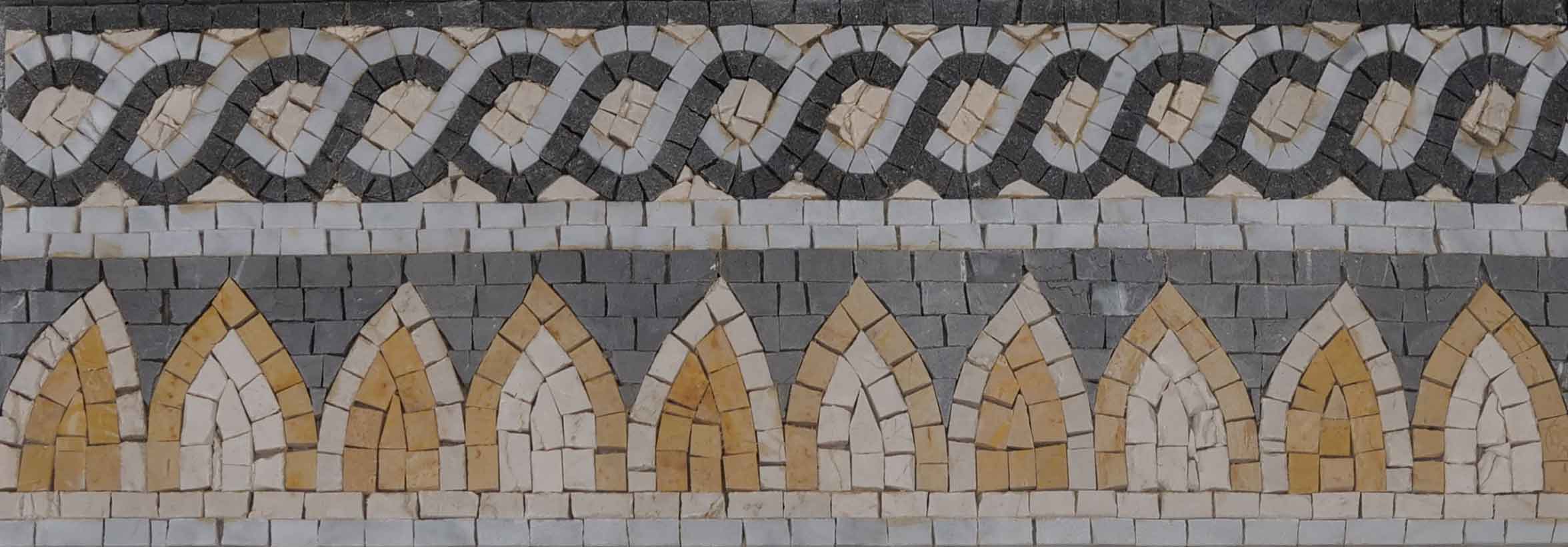 Geometric Wave Pattern - Marble Mosaic Wall Decor Border - Mesh Backing