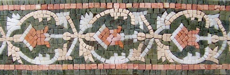 Floral Artistry - Marble Mosaic Border Art Traditional Design - Mesh Backing