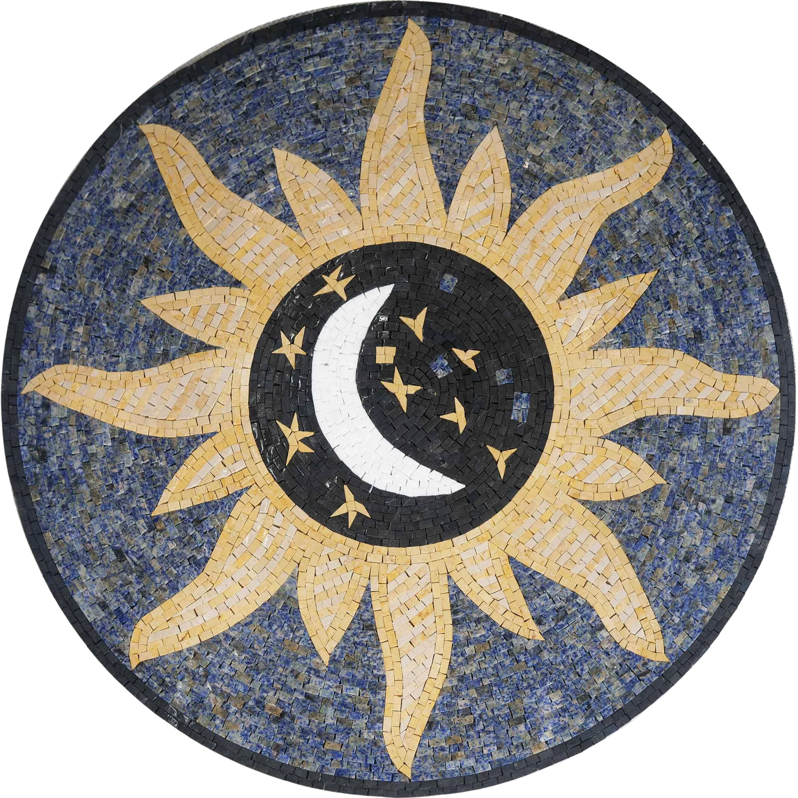 Geometric Sun And Moon Design - Marble Mosaic Wall Art Outdoor Celestial - Mesh Backing