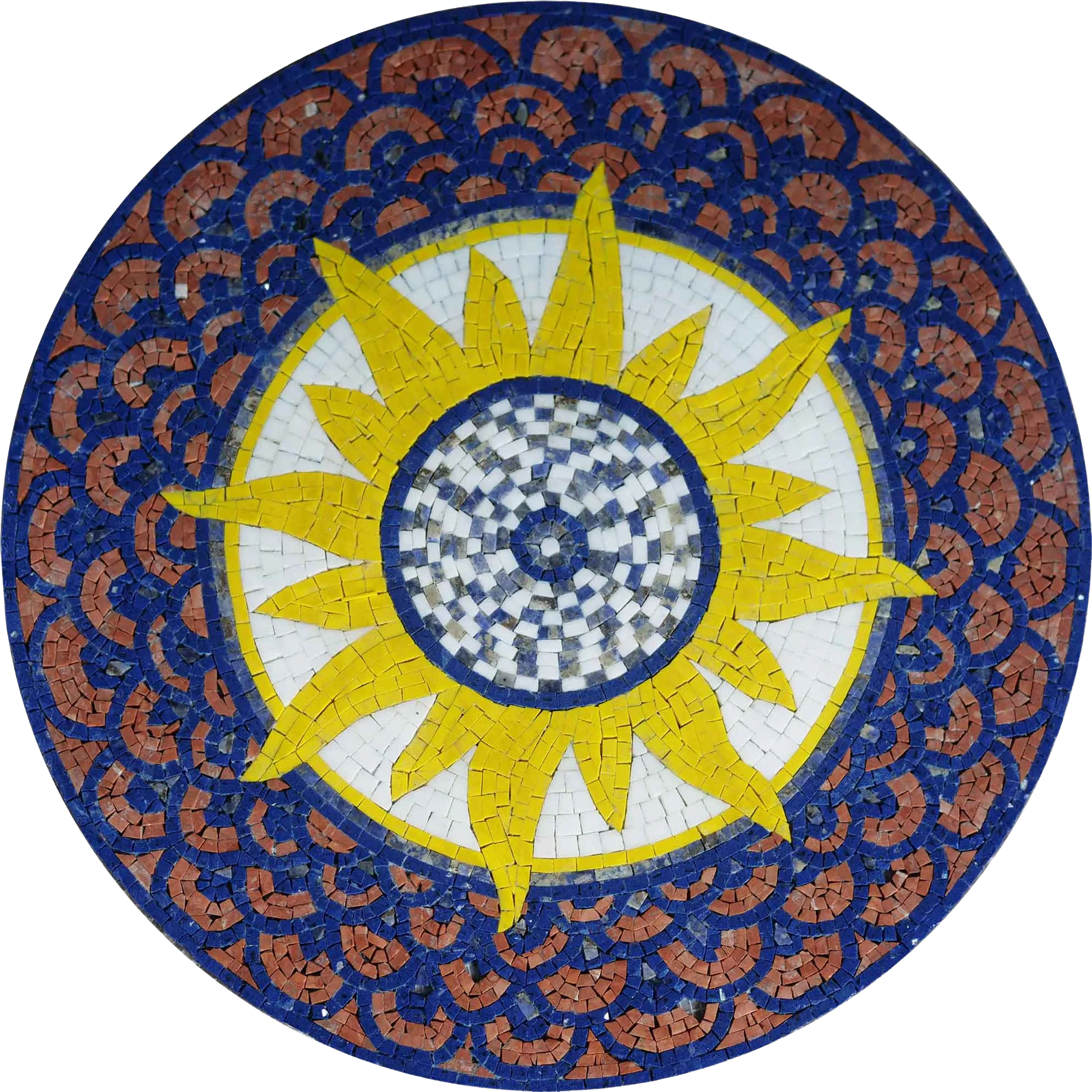 Sunburst Motif - Marble Compass Pool Medallion Mosaic Art - Mesh Backing