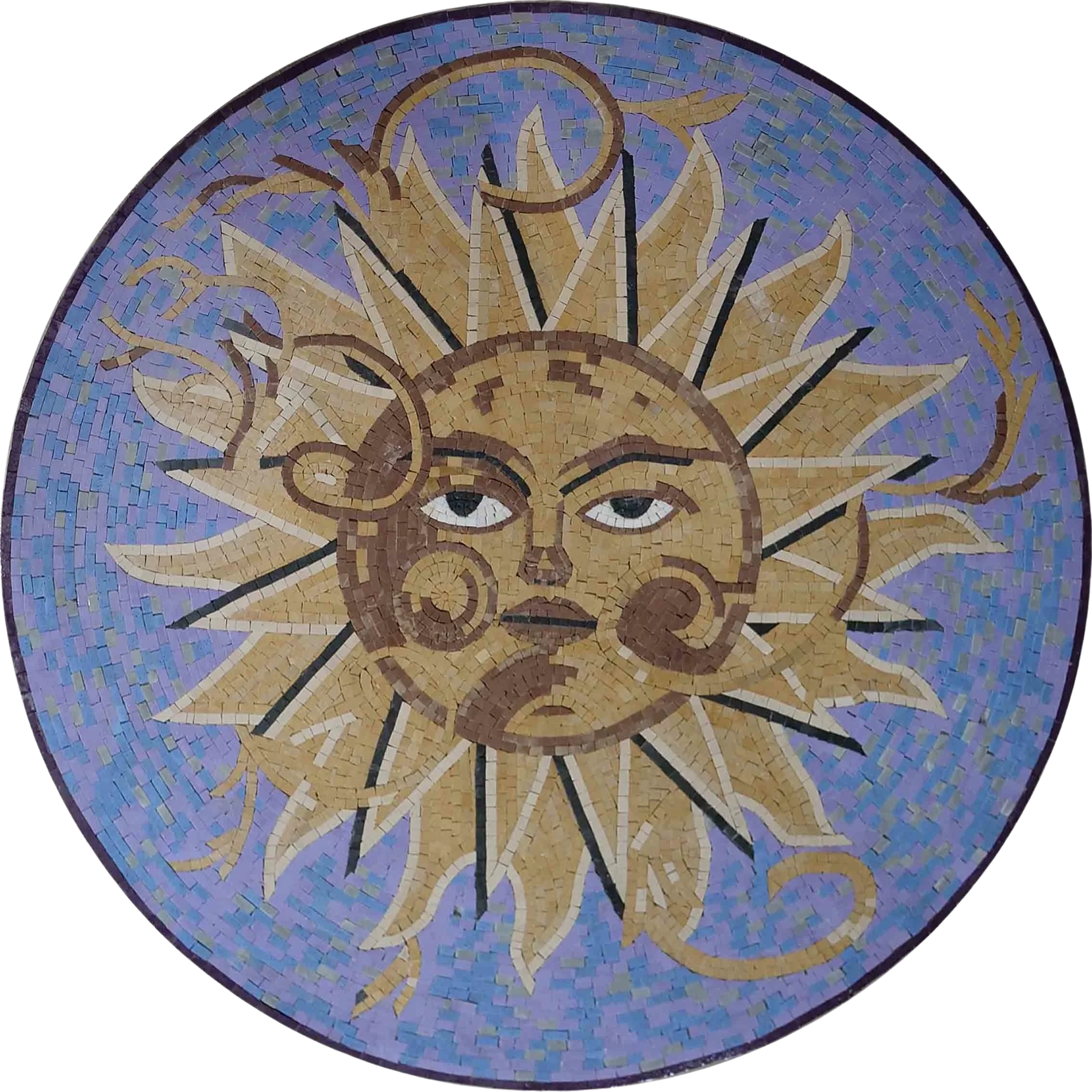 Sun Face Pattern - Marble Mosaic Tiles Artwork - Mesh Backing