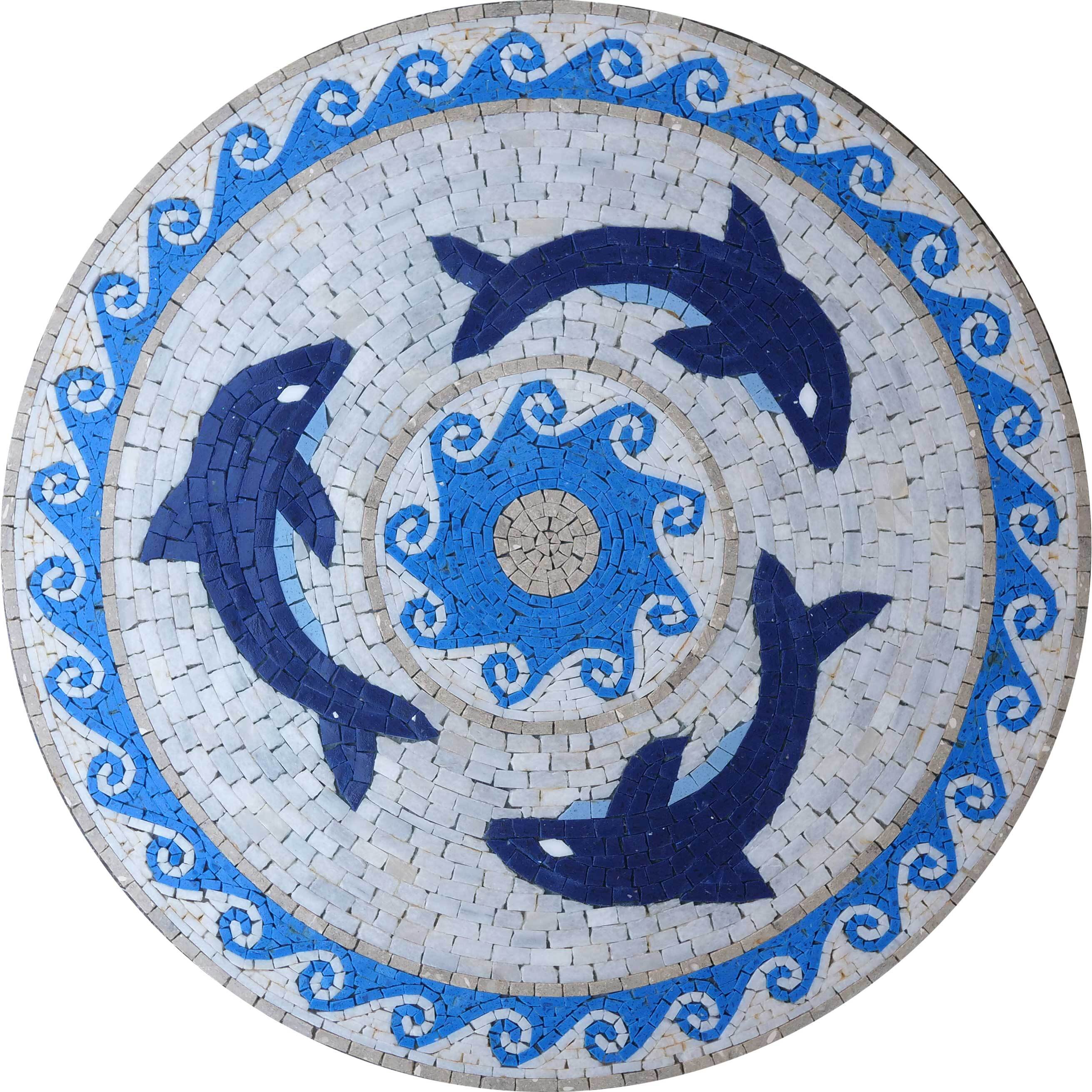 Dolphins Medallion Mosaic Marble Art - Image 4