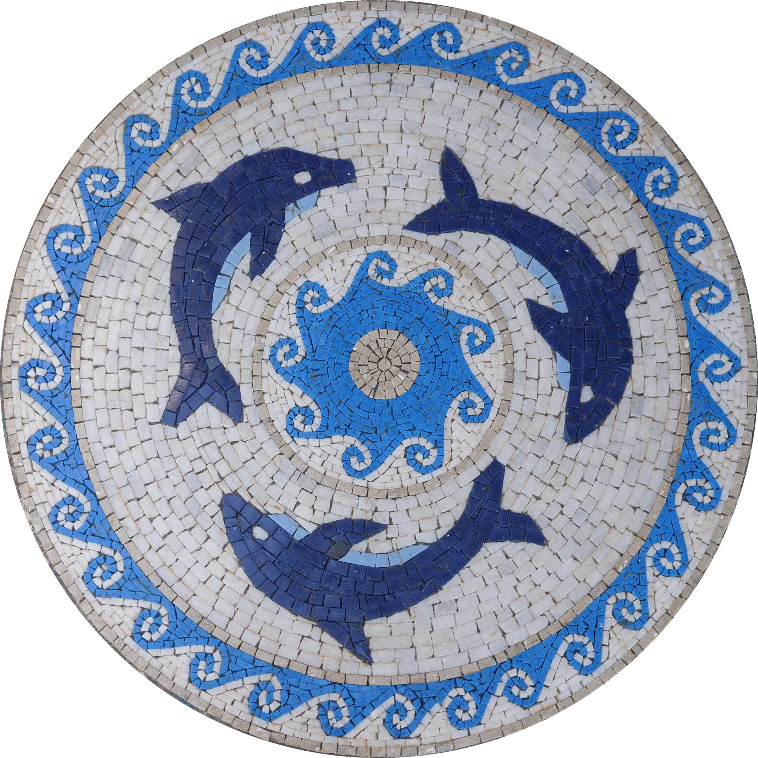 Dolphins Medallion Mosaic Marble Art - Image 5