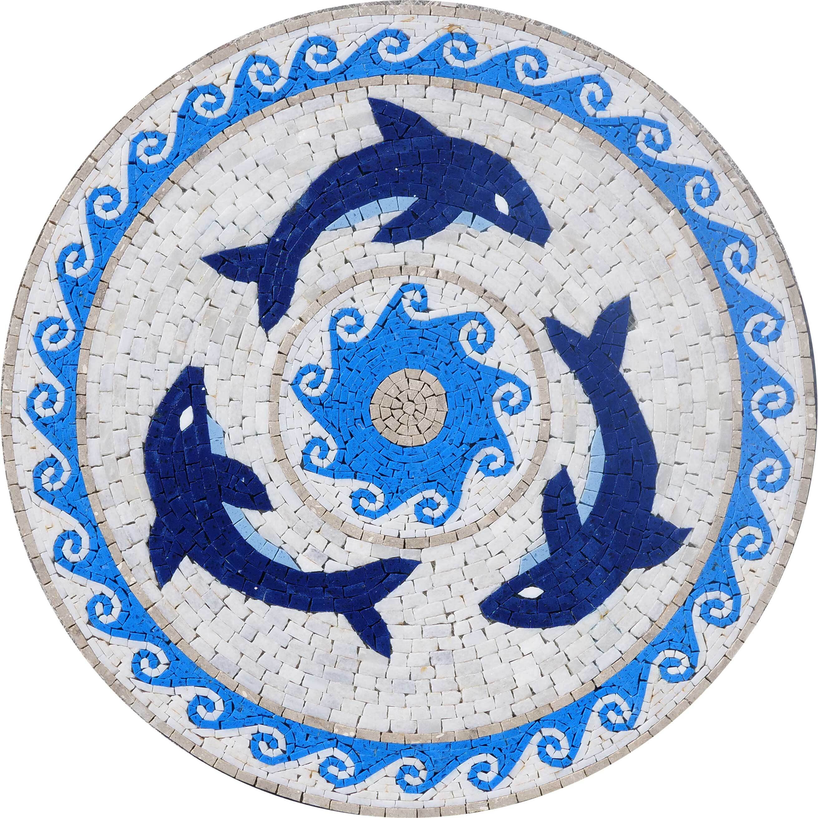 Dolphins Medallion Mosaic Marble Art - Image 9