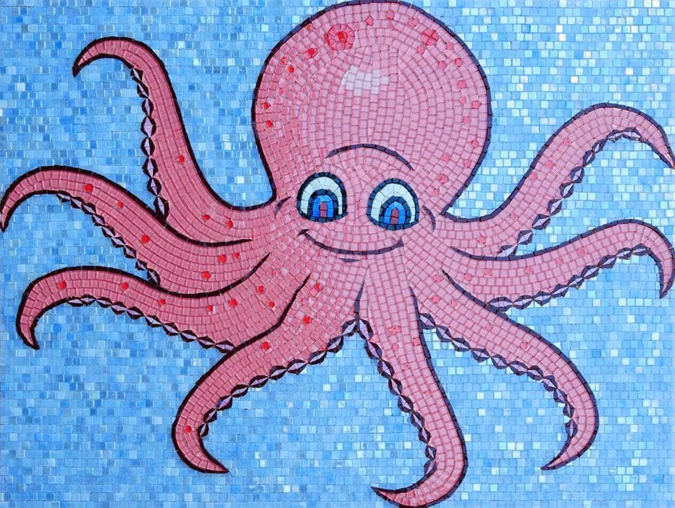Octopus Figure - Glass Mosaic Wall Art Comic - Mesh Backing