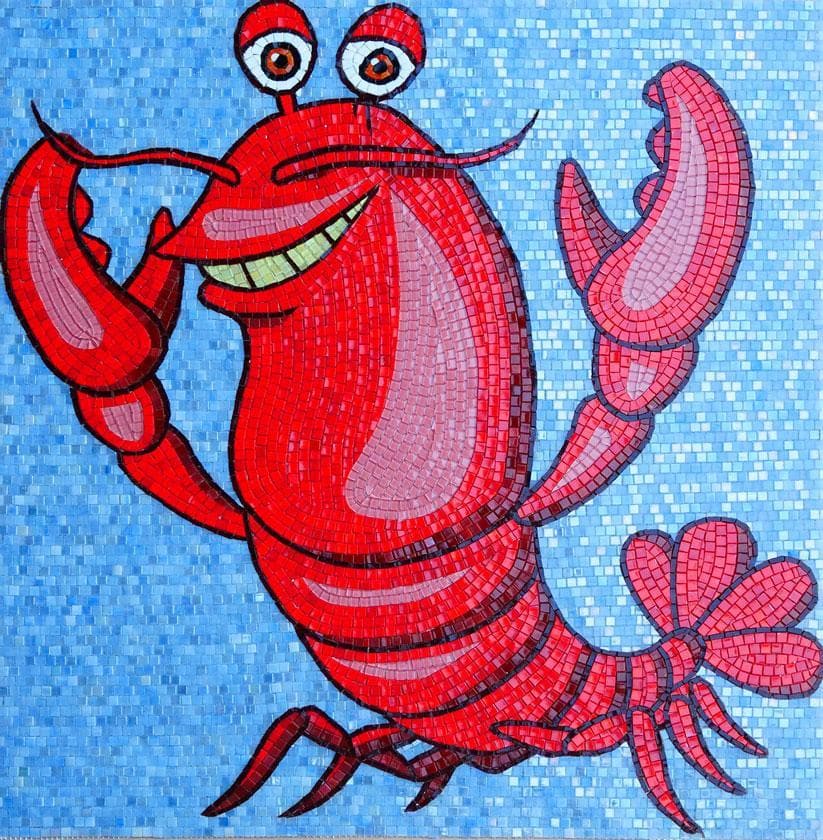 Smiling Lobster - Glass Home Remodeling Mosaic Comic - Mesh Backing