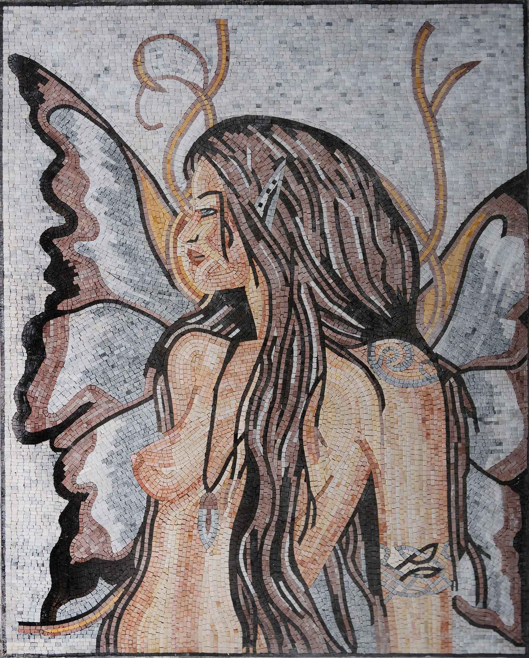 Ornate Fairy - Marble Outdoor Mosaic Art Nude - Mesh Backing
