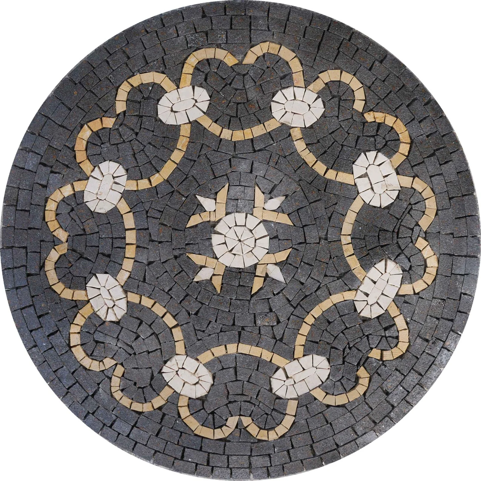 Round Geometric Star Medallion - Sea Turtle Mosaic - Mesh Backing